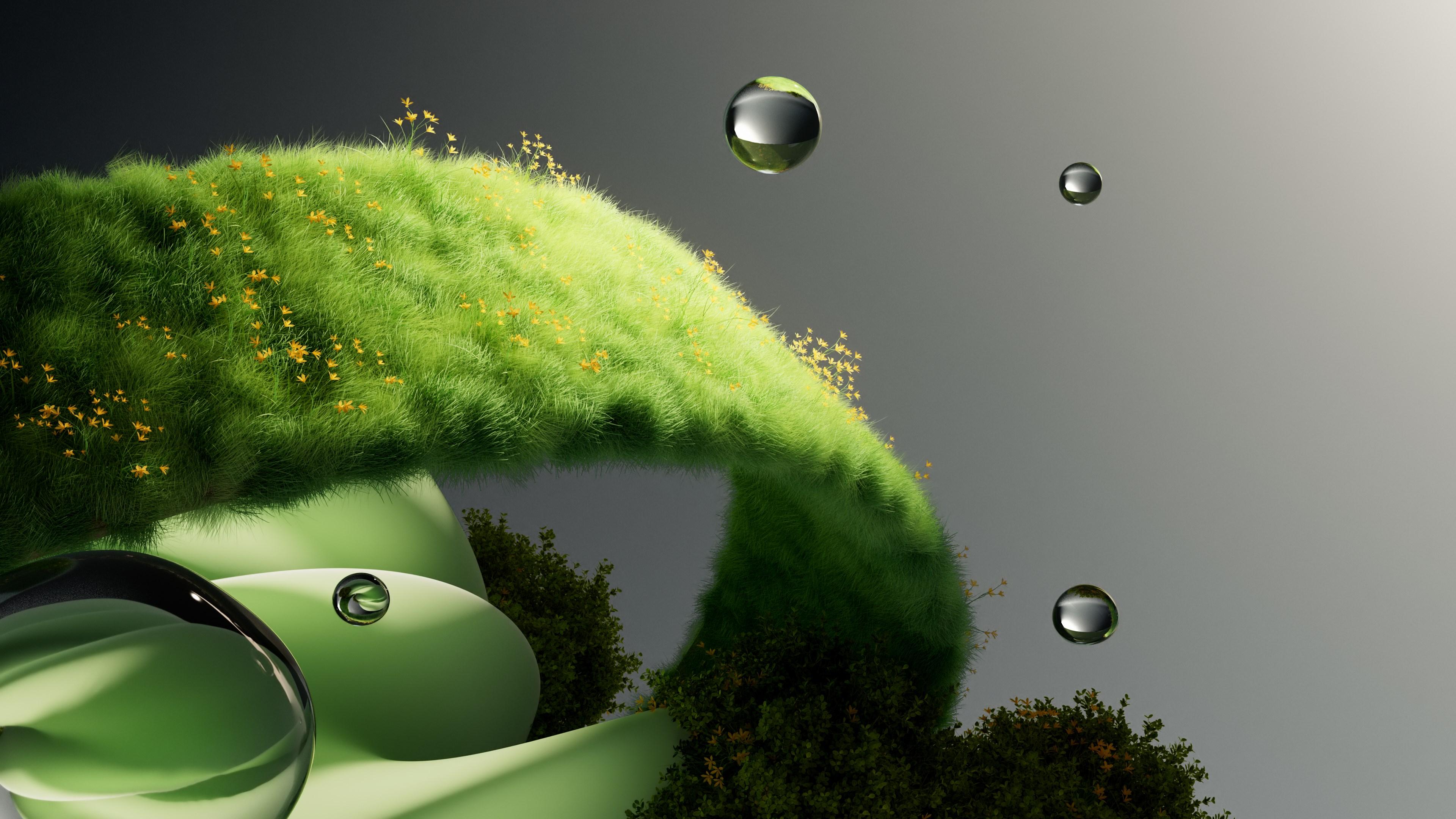 Abstract Floating Grass Arch - 4K Background Abstract Floating Grass Arch - 3D Digital Art 4K Wallpaper (3840x2160)