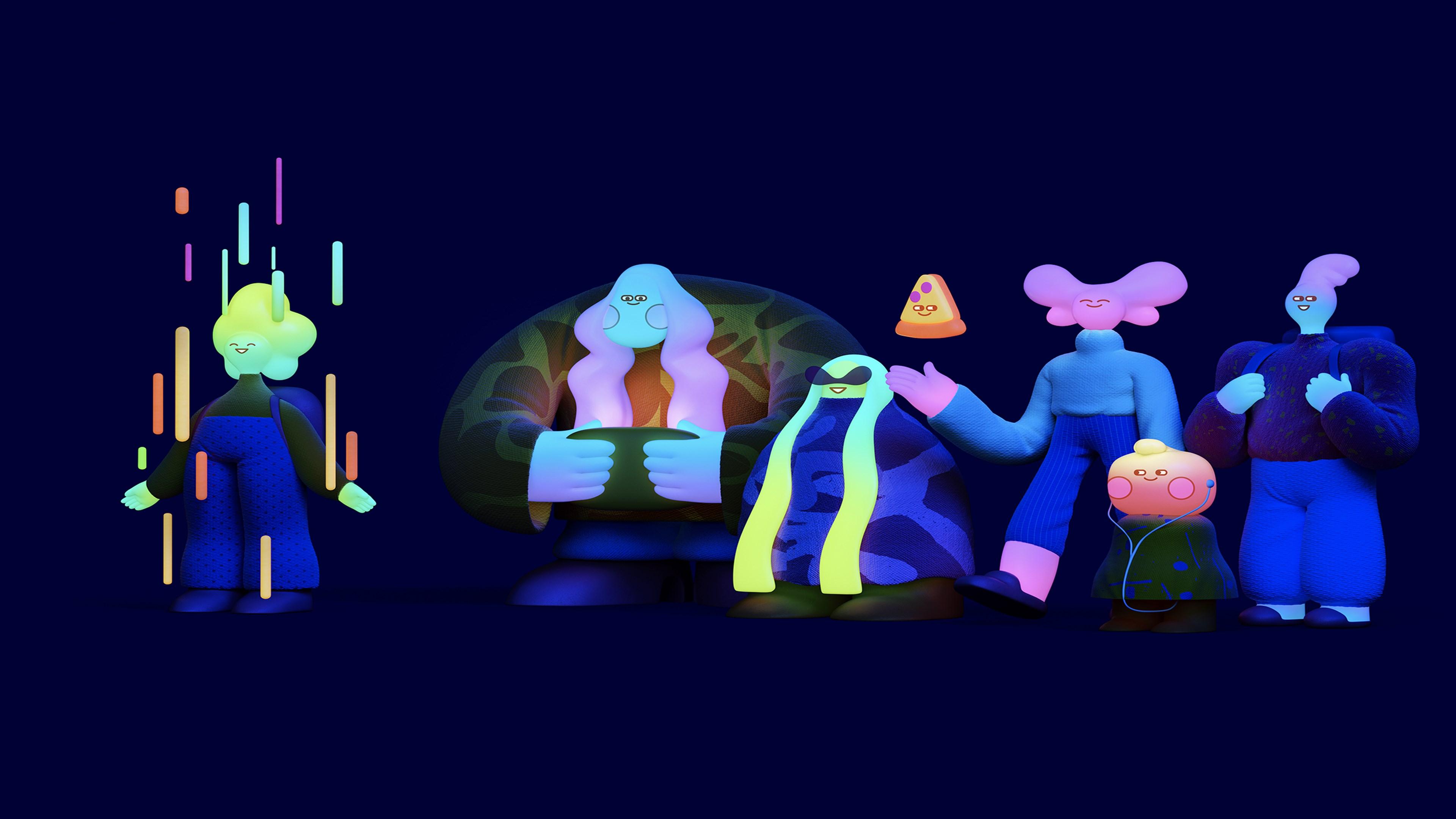 Abstract Neon 3D Characters - 4K Background Abstract Neon 3D Characters - 3D Digital Art 4K Wallpaper (3840x2160)