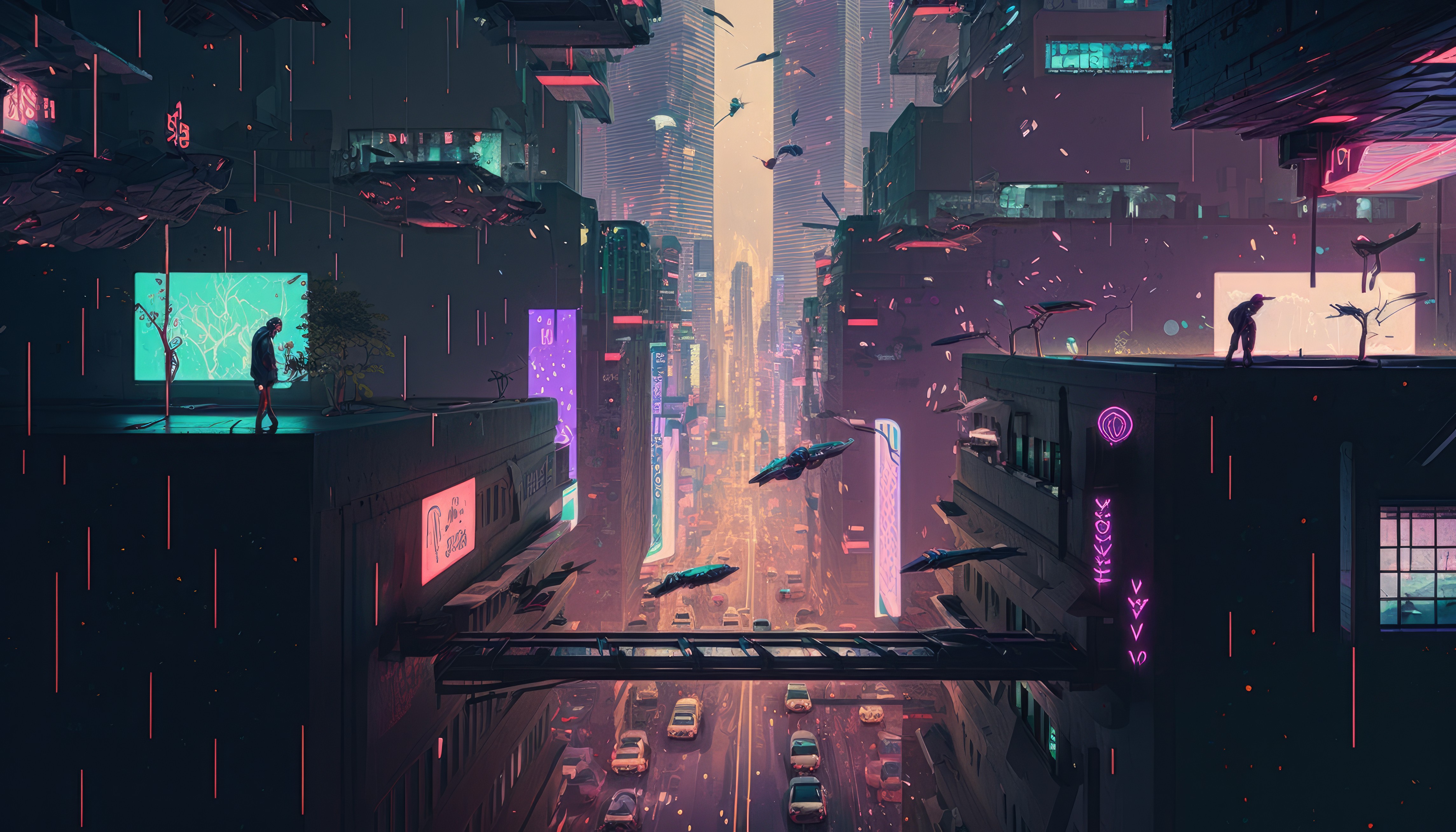 Ai Art, City, Cyberpunk, Night, City Lights 4K Wallpaper A Stunning Ai Art, City, Cyberpunk, Night, City Lights 4K Desktop and Mobile Wallpaper Background (4579x2616)