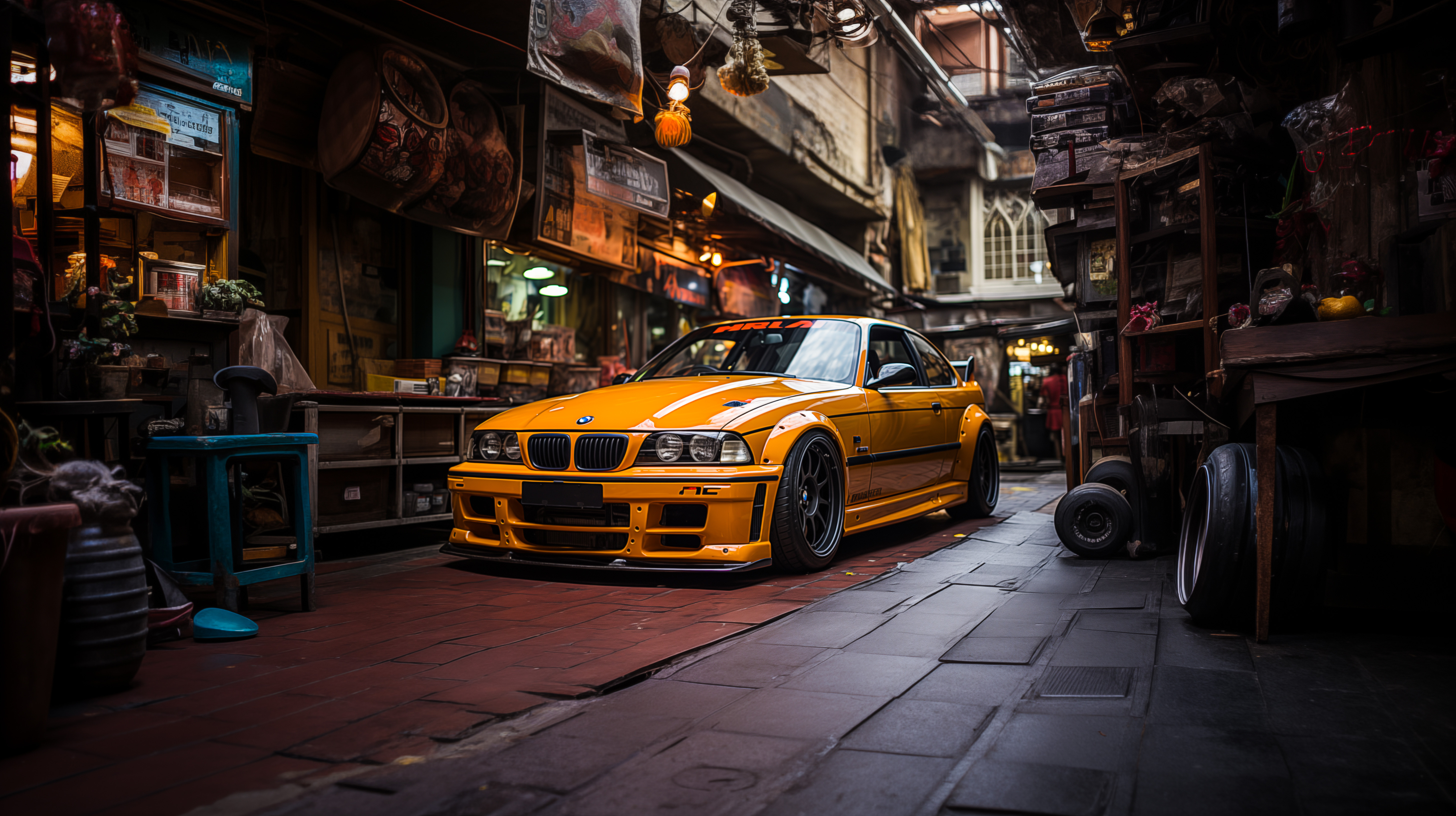 Ai Art, Cyberpunk, Bmw, Frontal View, Yellow Cars 5K Wallpaper A Stunning Ai Art, Cyberpunk, Bmw, Frontal View, Yellow Cars 5K Desktop and Mobile Wallpaper Background (5824x3264)
