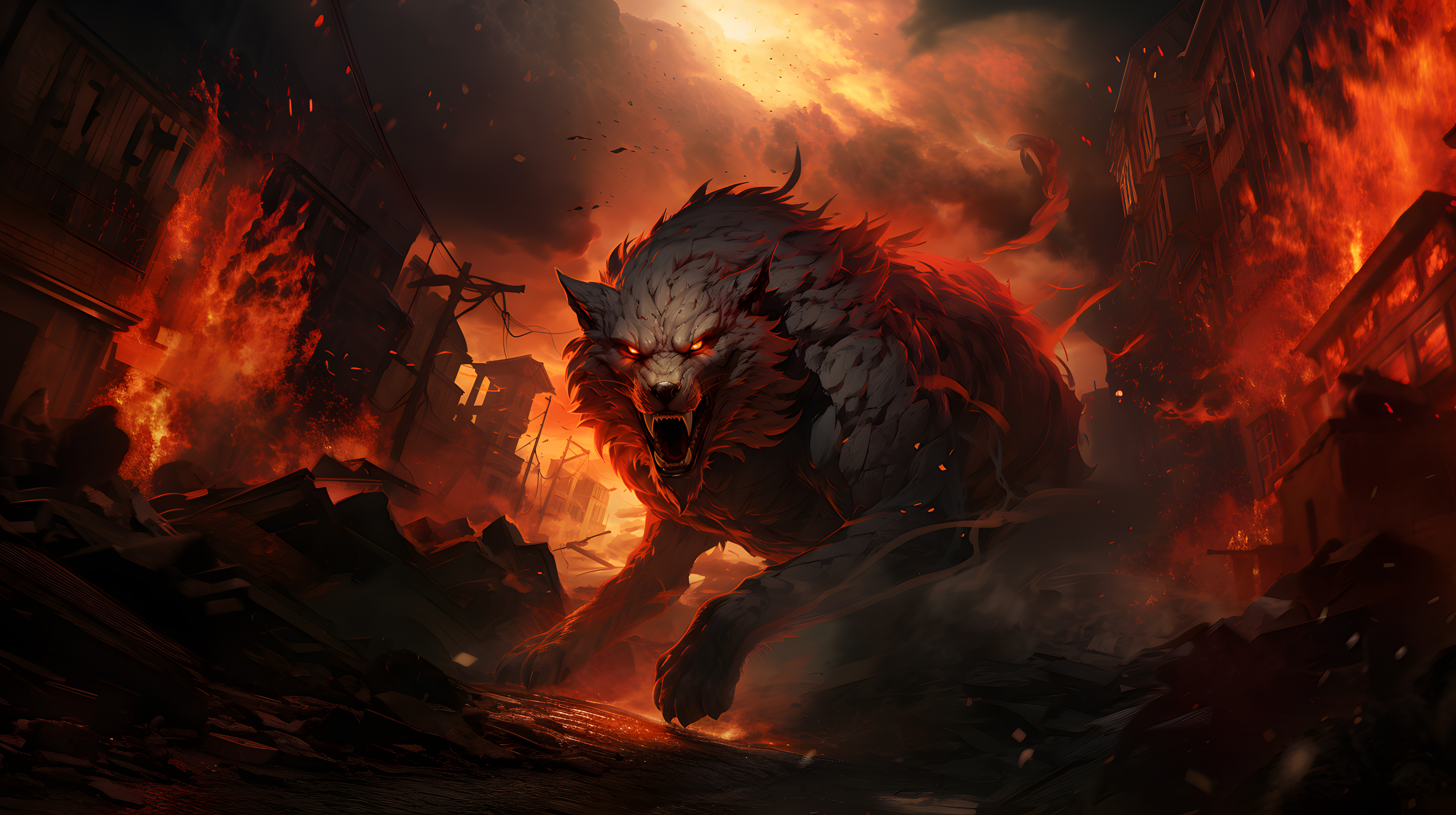 Ai Art, Wolf, Burning, Animals, Digital Art 5K Wallpaper A Stunning Ai Art, Wolf, Burning, Animals, Digital Art 5K Desktop and Mobile Wallpaper Background (5824x3264)