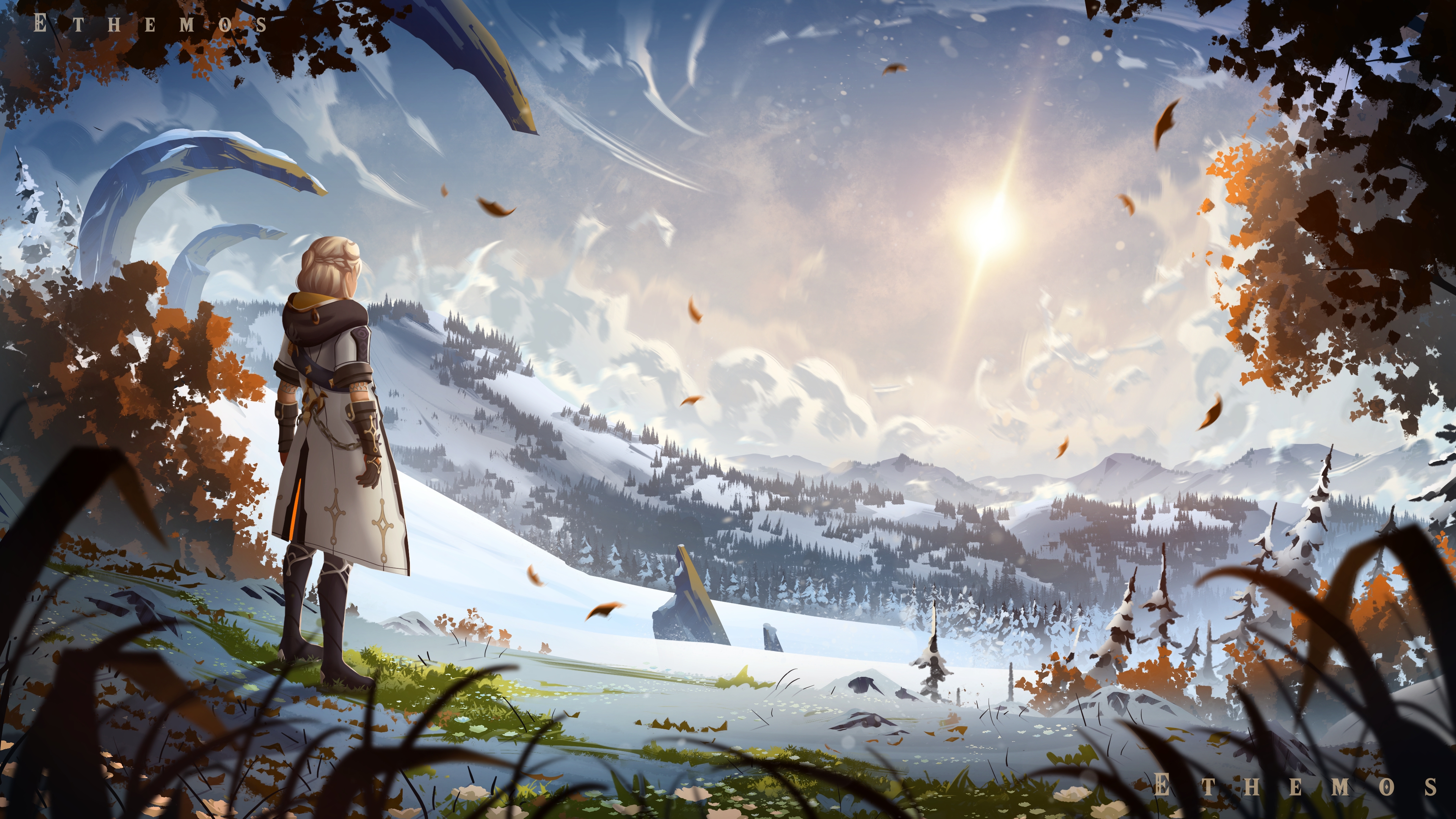 Albedo Standing In Dragonspine Snow - 4K Background Albedo Standing In Dragonspine Snow - Fantasy Illustration 4K Wallpaper (3840x2160)