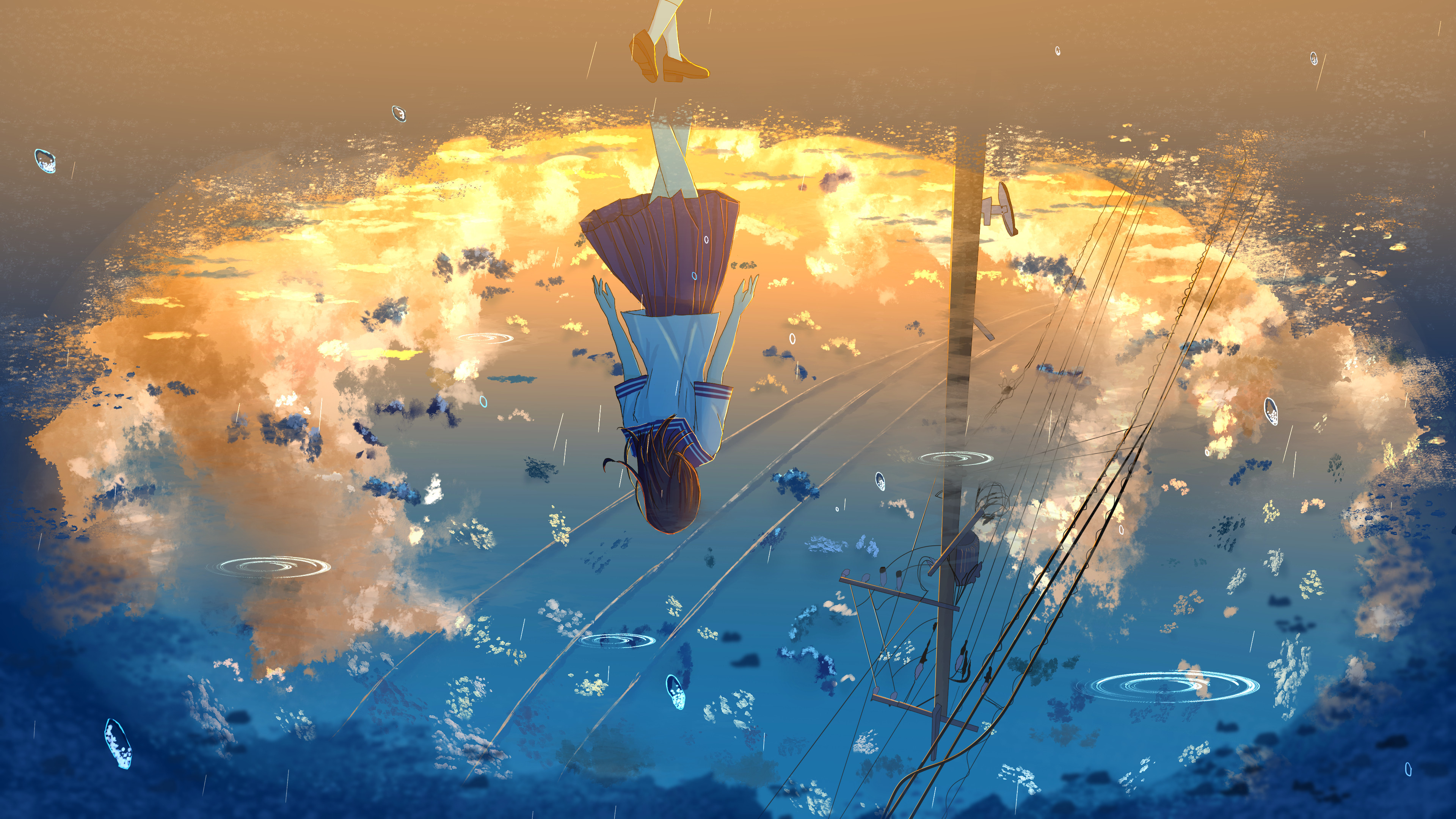 Anime Art, Reflection, Sky, Schoolgirl Wallpaper in 4K resolution (3840x2160) Anime Art, Reflection, Sky, Schoolgirl 4K Wallpaper Background (3840x2160)