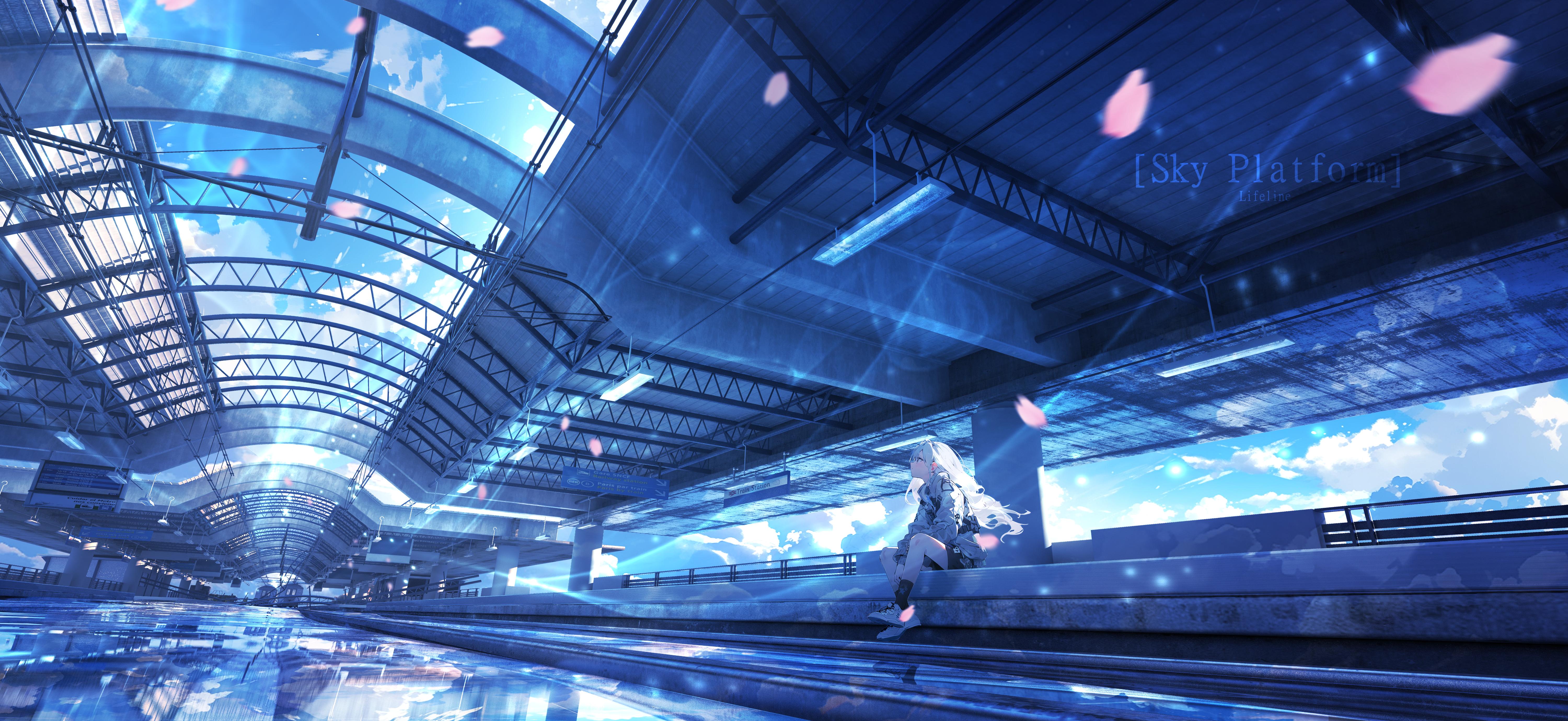 Anime Girl At Sky Platform - 4K Background Anime Girl At Sky Platform - Anime Digital Art 4K Wallpaper (6000x2760)