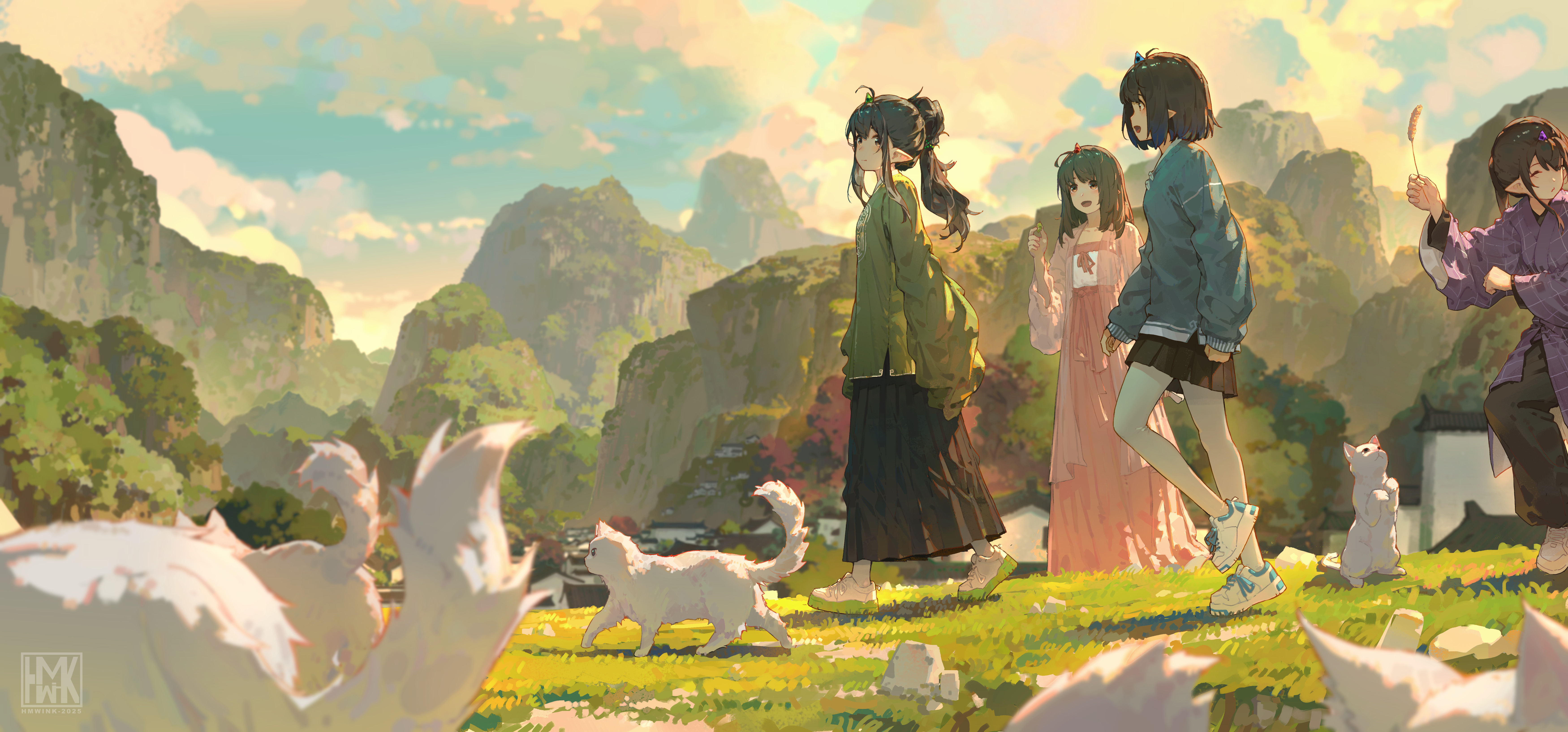 Anime Landscape, Mountain Scenery, Group Of Girls, Illustration Art Wallpaper in 5K resolution (7000x3267) Anime Landscape, Mountain Scenery, Group Of Girls, Illustration Art 5K Wallpaper Background (7000x3267)