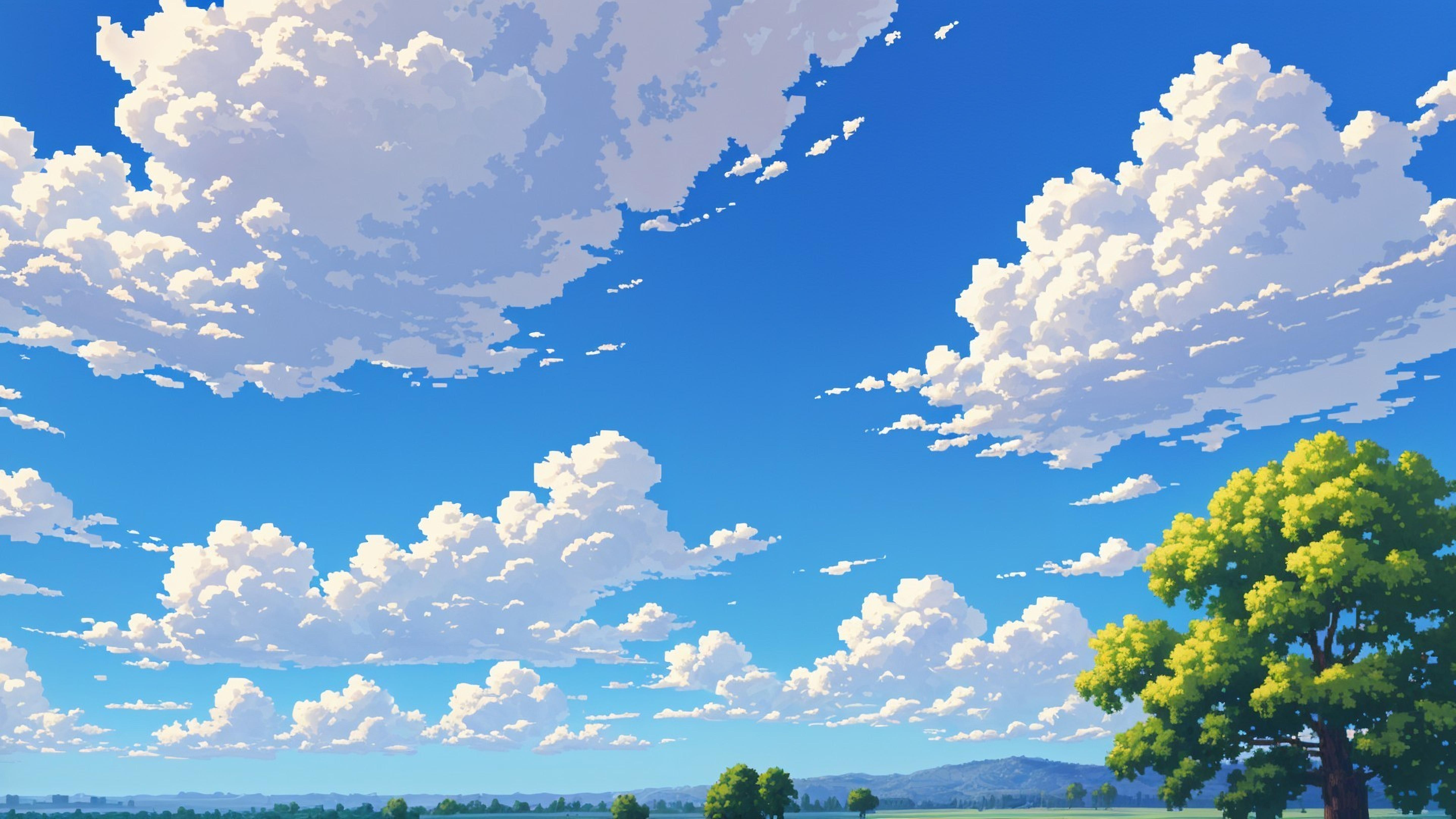 Anime Landscape, Sky, Clouds, Nature Wallpaper in 5K resolution (5760x3240) Anime Landscape, Sky, Clouds, Nature 5K Wallpaper Background (5760x3240)