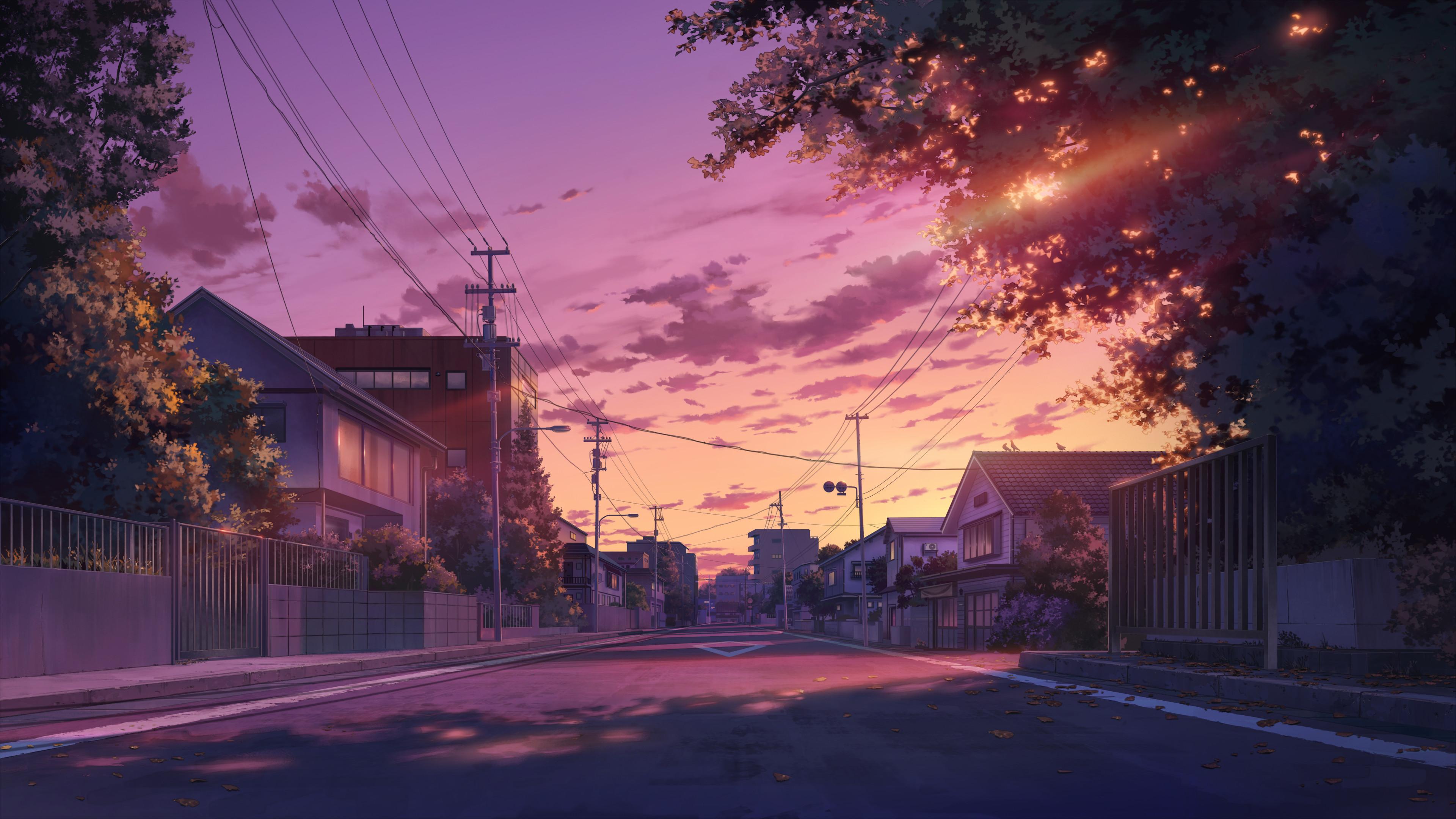 Anime Scenery, Street, Sunset, Evening Wallpaper in 4K resolution (3840x2160) Anime Scenery, Street, Sunset, Evening 4K Wallpaper Background (3840x2160)