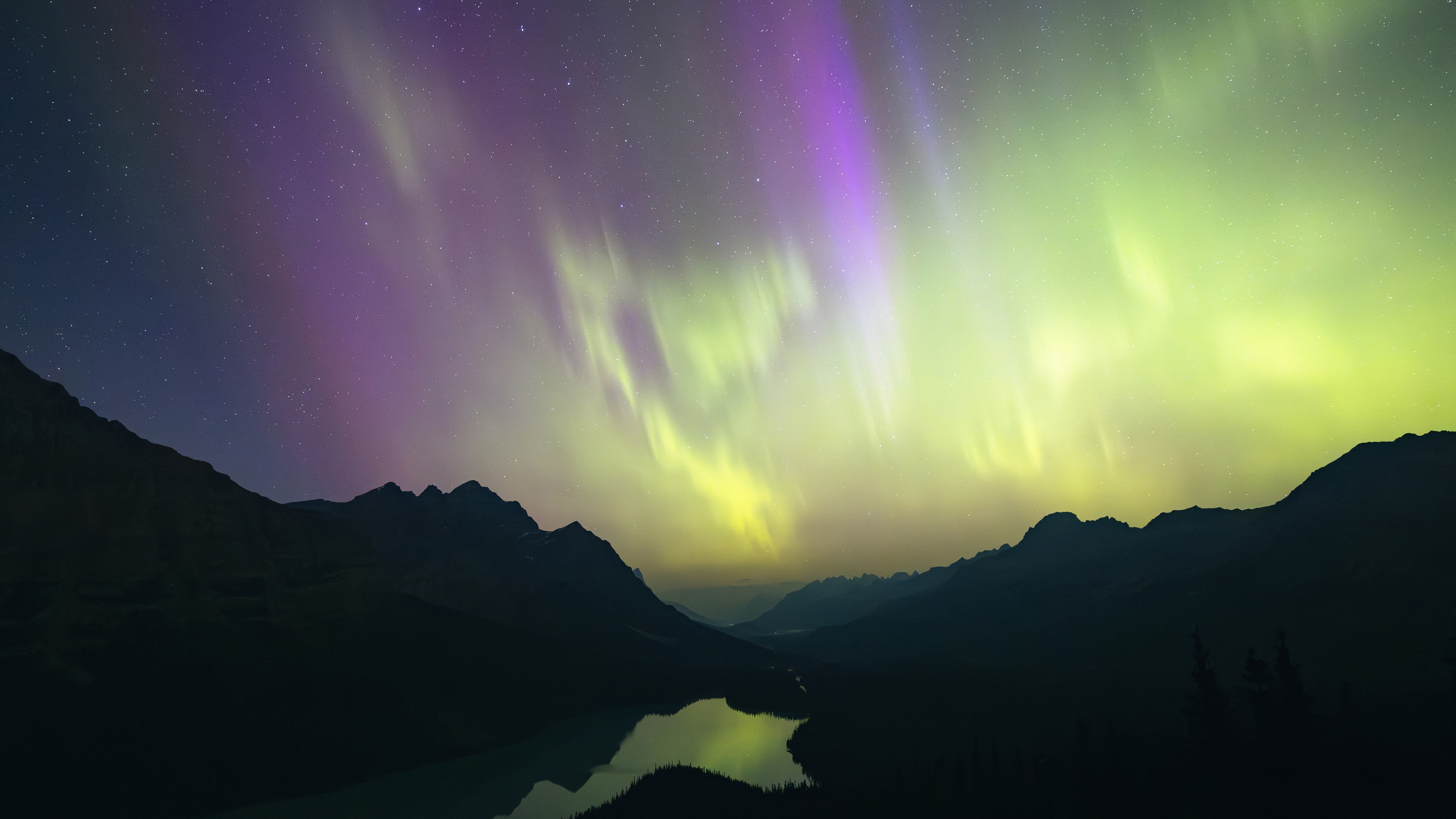 Aurora Borealis, Northern Lights, Mountain Landscape, Night Sky Wallpaper in 4K resolution (4000x2250) Aurora Borealis, Northern Lights, Mountain Landscape, Night Sky 4K Wallpaper Background (4000x2250)