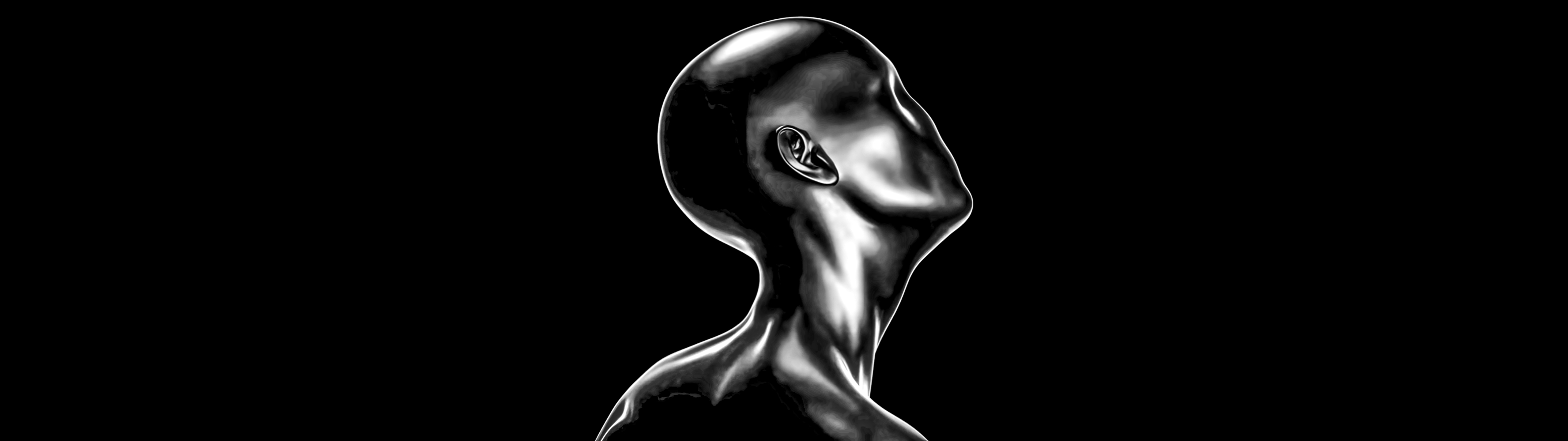 Black And White Metallic Profile - 2K Background Black And White Metallic Profile - Digital Abstract Render 2K Wallpaper (5120x1440)