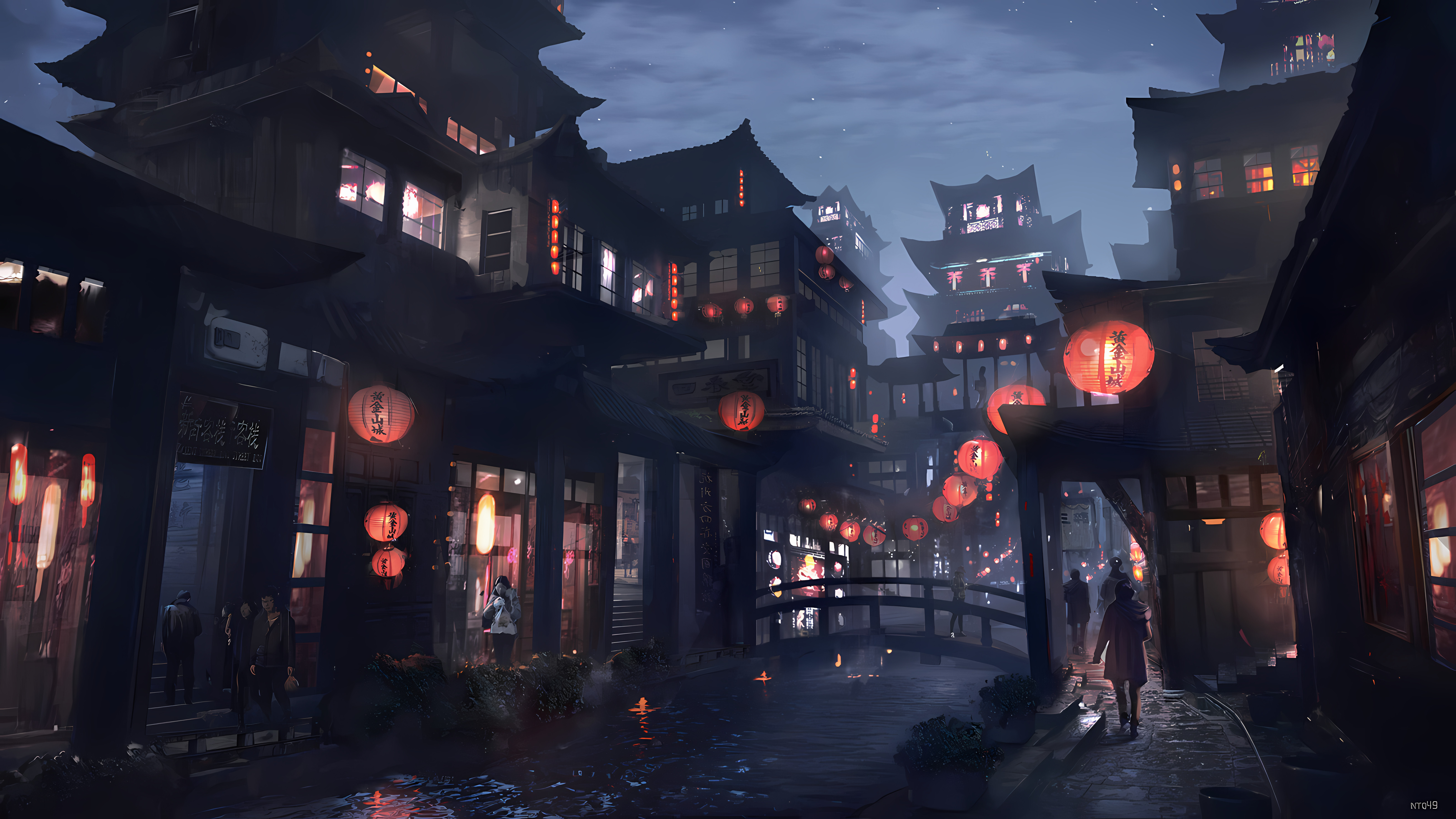 Chinese City, Night, Lanterns, Asian Architecture Wallpaper in 5K resolution (6400x3600) Chinese City, Night, Lanterns, Asian Architecture 5K Wallpaper Background (6400x3600)