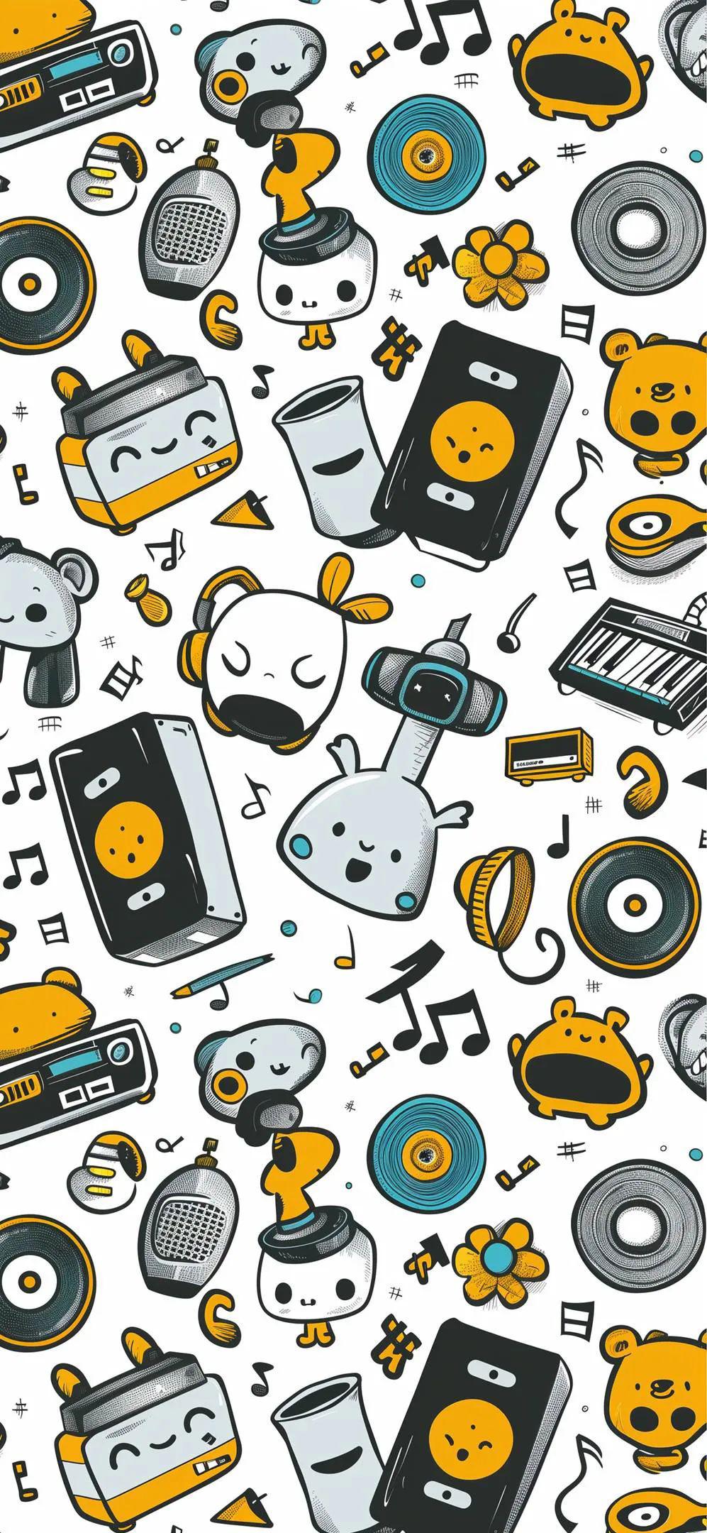 Cute Musical Doodle Pattern Background - iPhone Background Cute Musical Doodle Pattern Background - Doodle Illustration iPhone Wallpaper (997x2160)