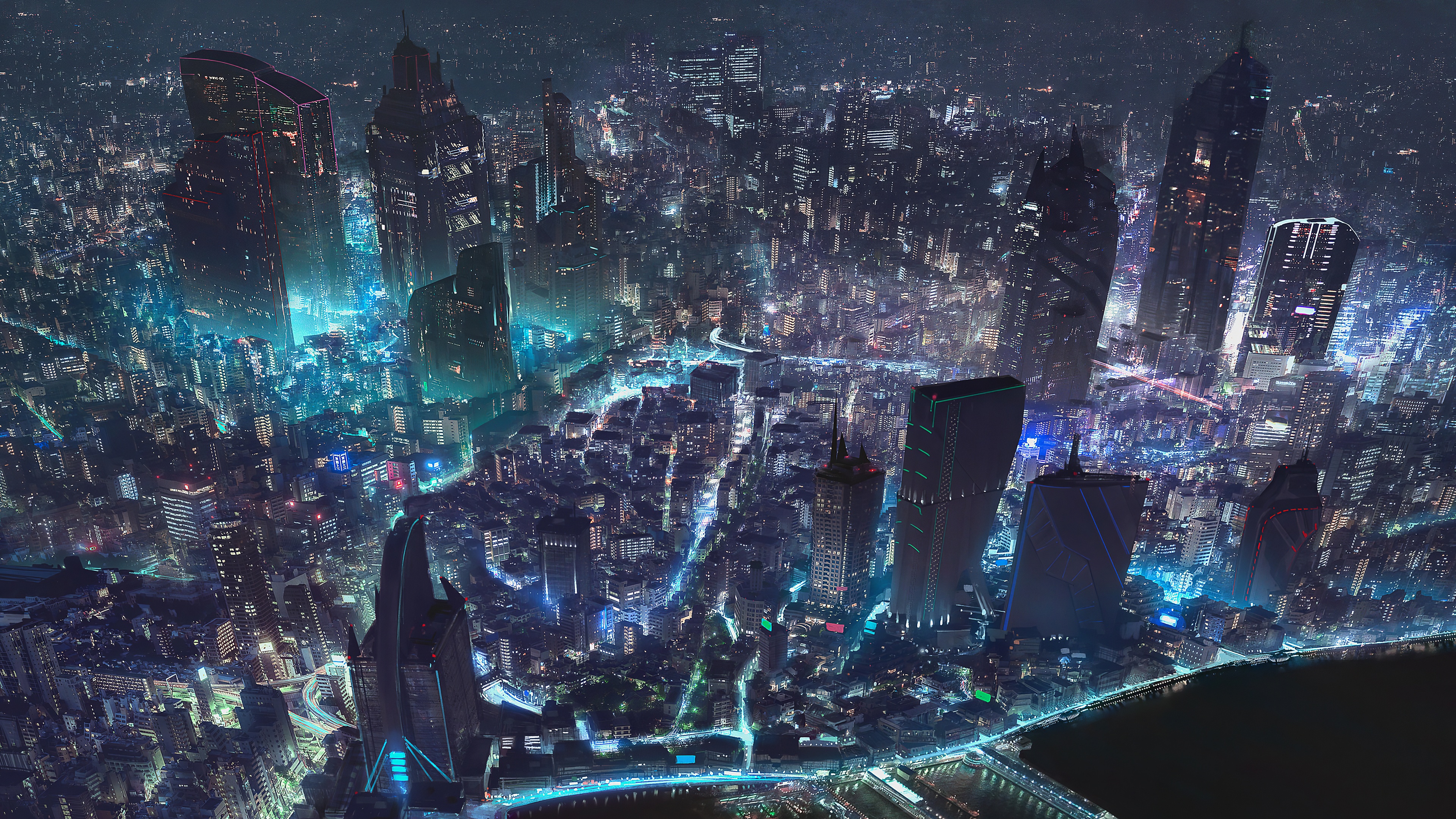 Cyberpunk, Cityscape, Futuristic, Nightscape Wallpaper in 4K resolution (3840x2160) Cyberpunk, Cityscape, Futuristic, Nightscape 4K Wallpaper Background (3840x2160)