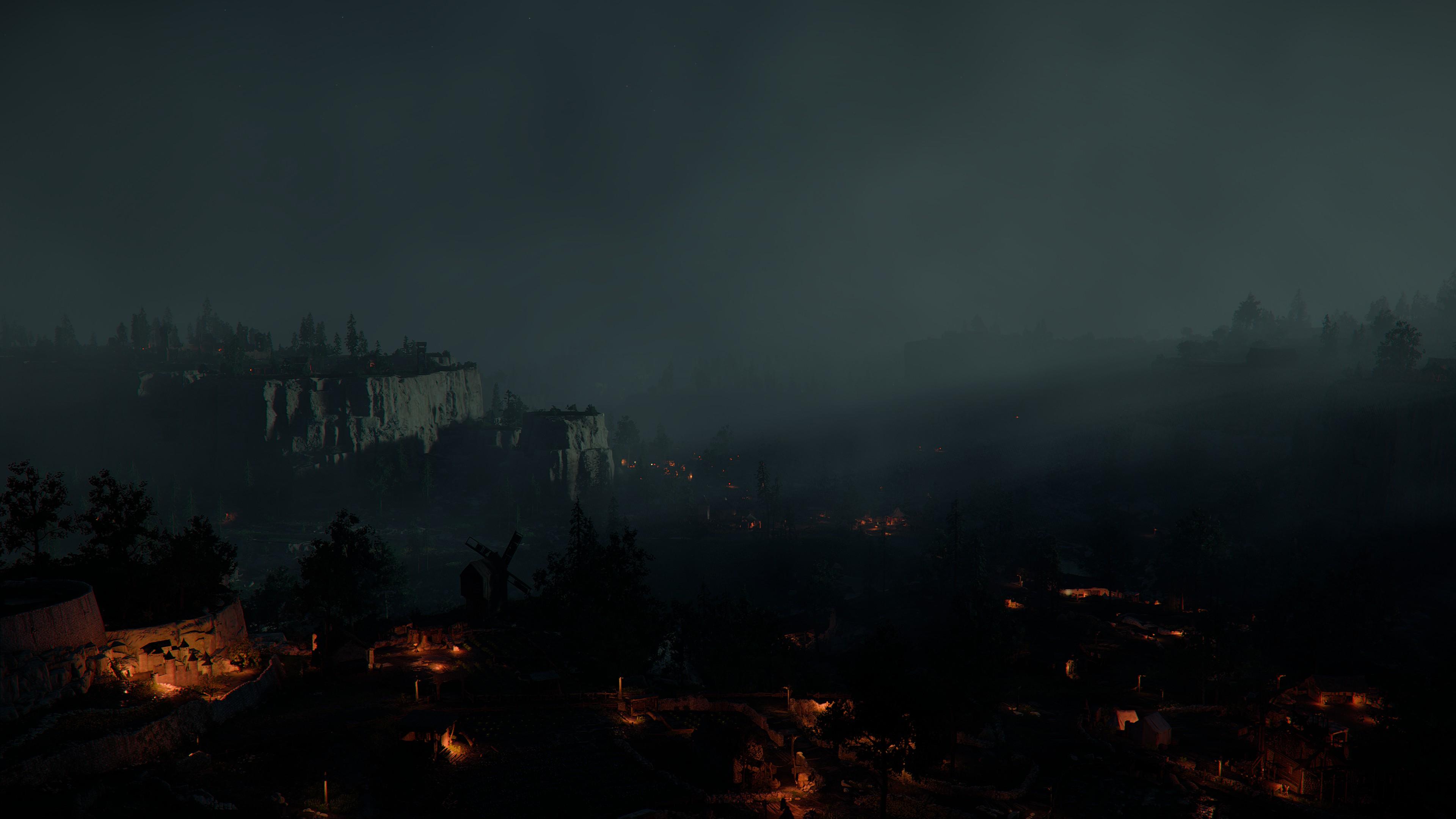 Dark Misty Valley at Night - 4K Background Dark Misty Valley at Night - Digital Art 4K Wallpaper (3840x2160)