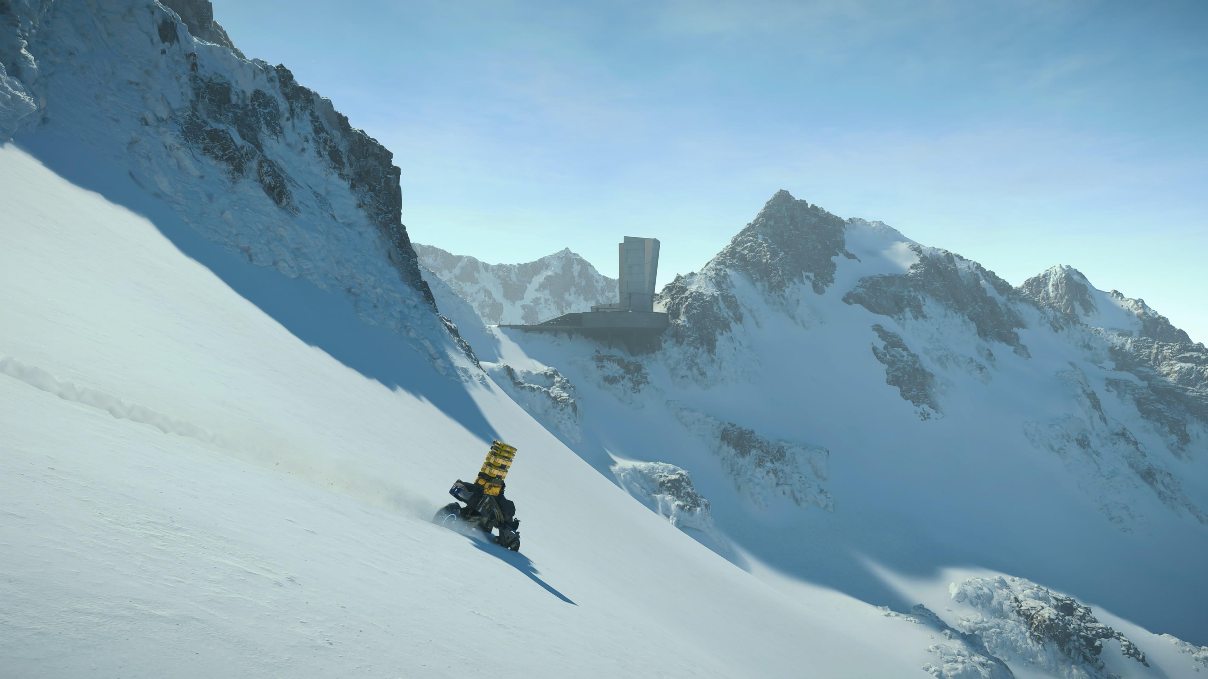 Death Stranding Snowy Mountain Trek - 4K Background Death Stranding Snowy Mountain Trek - Gaming Screenshot 4K Wallpaper (3840x2160)