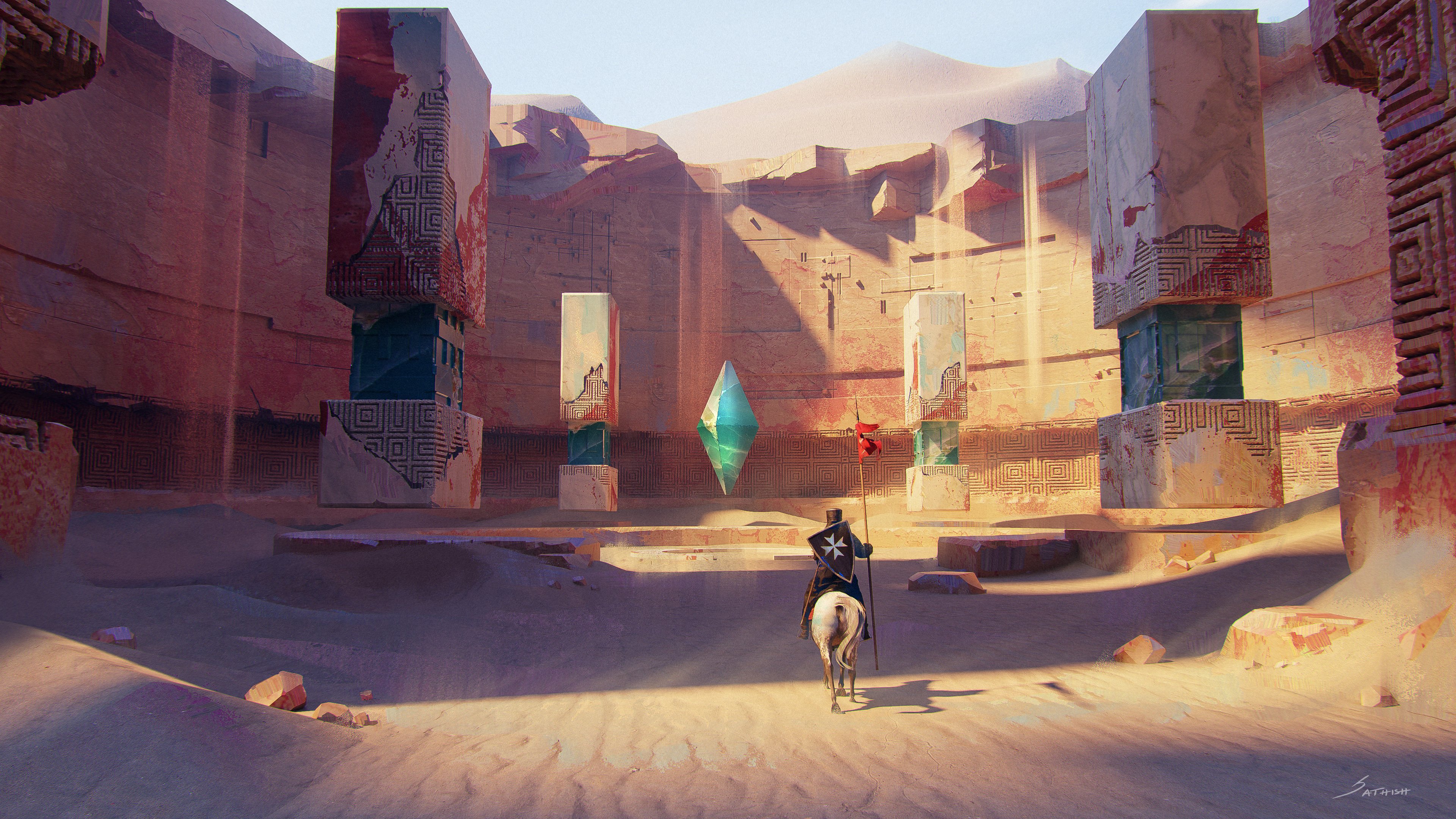 Desert Landscape, Fantasy Art, Ancient Ruins, Digital Painting Wallpaper in 4K resolution (3840x2160) Desert Landscape, Fantasy Art, Ancient Ruins, Digital Painting 4K Wallpaper Background (3840x2160)