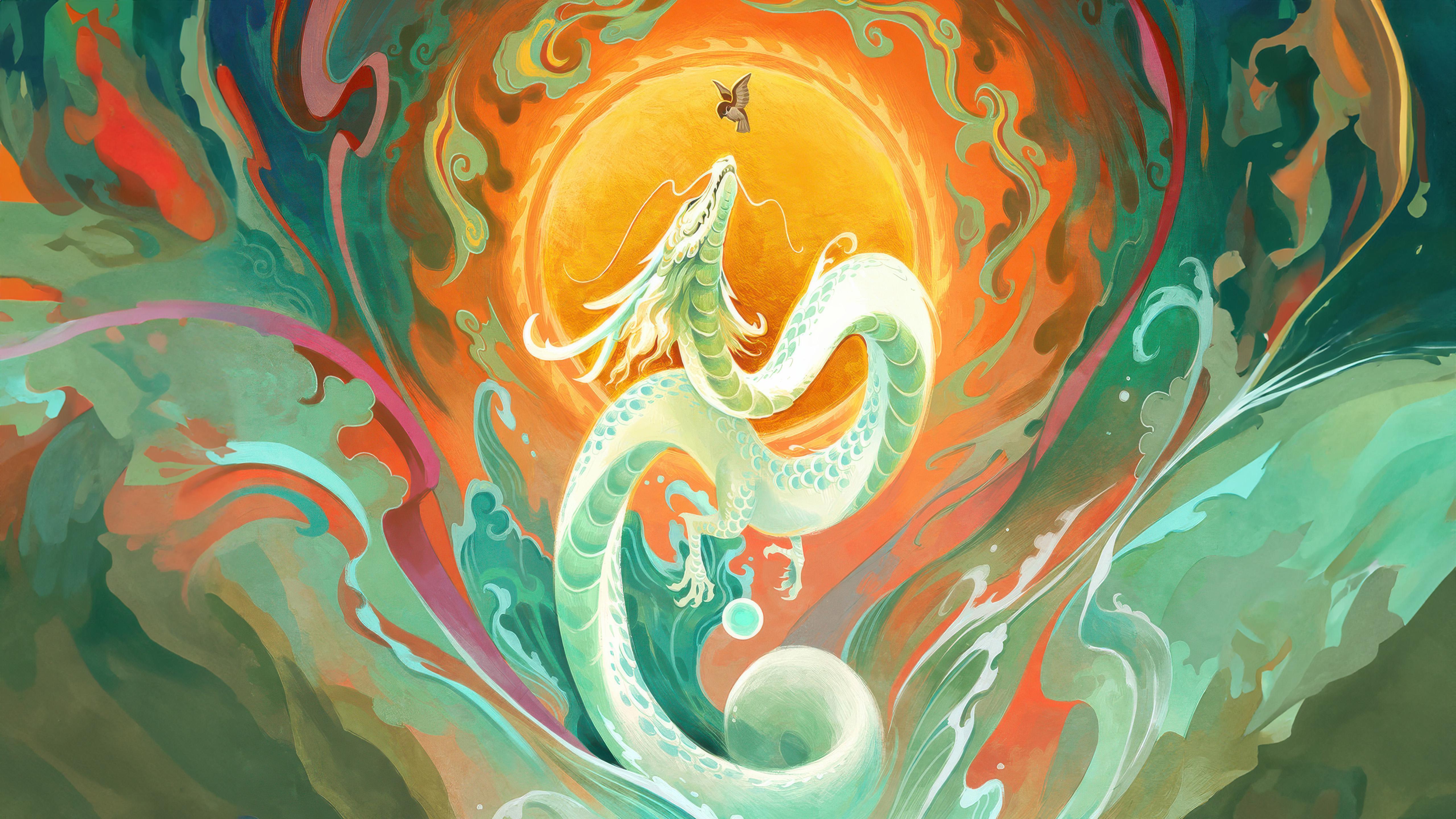 Dragon Art, Asian Mythology, Chinese Dragon, Fantasy Illustration Wallpaper in 5K resolution (5120x2880) Dragon Art, Asian Mythology, Chinese Dragon, Fantasy Illustration 5K Wallpaper Background (5120x2880)