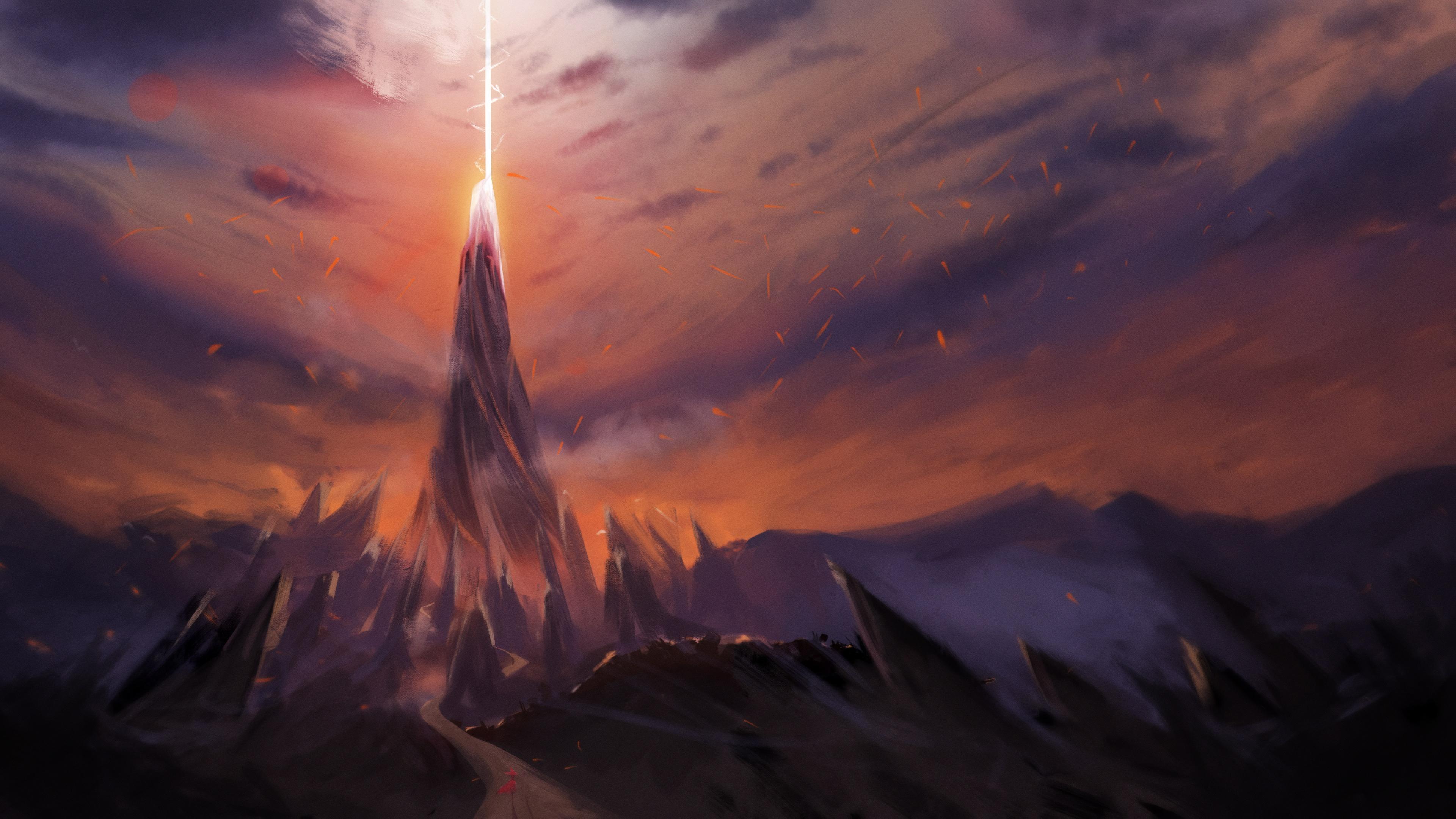 Fantasy Landscape, Digital Painting, Mountain Range, Dramatic Sky Wallpaper in 4K resolution (3840x2160) Fantasy Landscape, Digital Painting, Mountain Range, Dramatic Sky 4K Wallpaper Background (3840x2160)