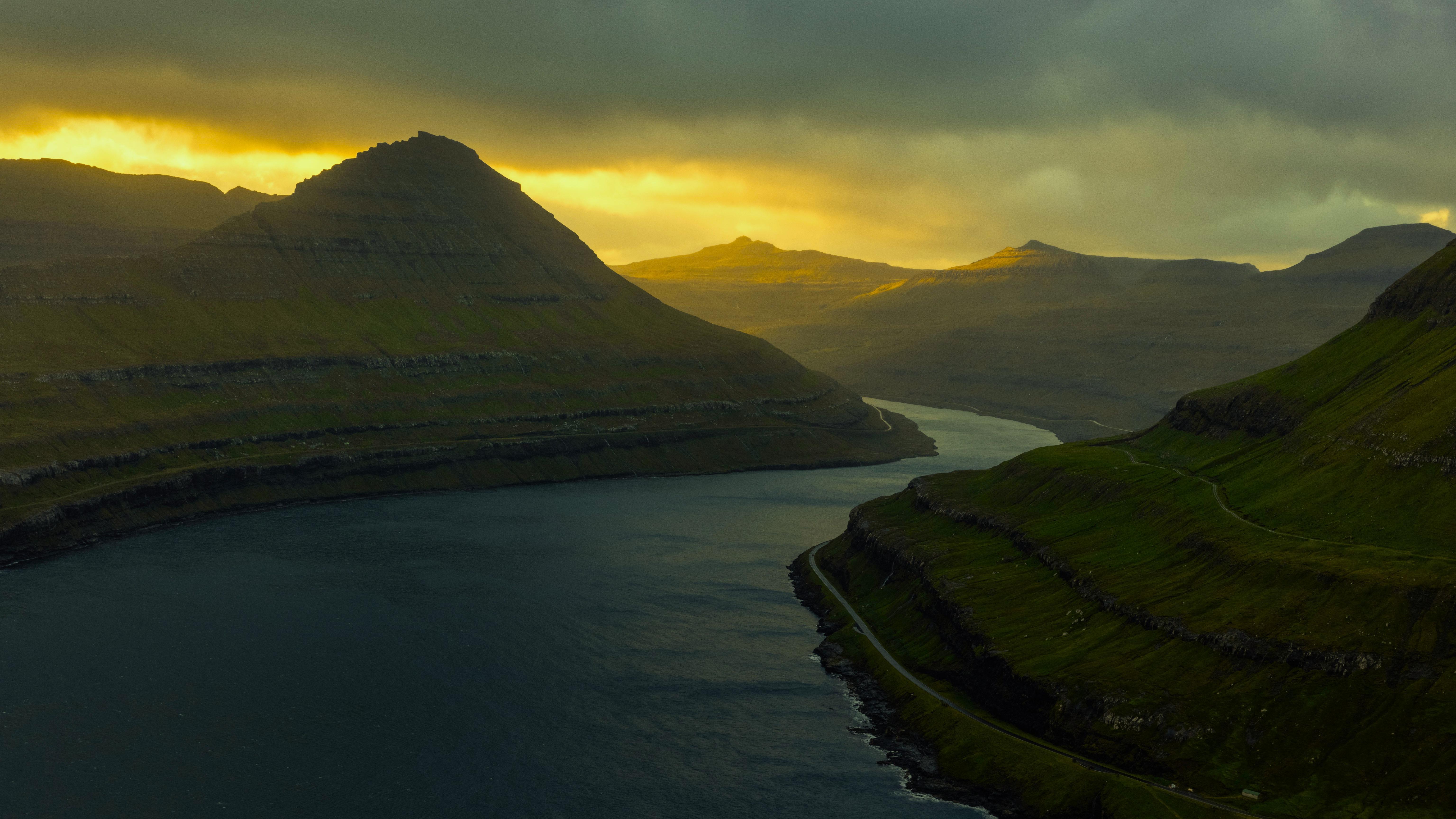 Faroe Islands, Mountain Landscape, Fjord, Scenic View Wallpaper in 5K resolution (6144x3456) Faroe Islands, Mountain Landscape, Fjord, Scenic View 5K Wallpaper Background (6144x3456)
