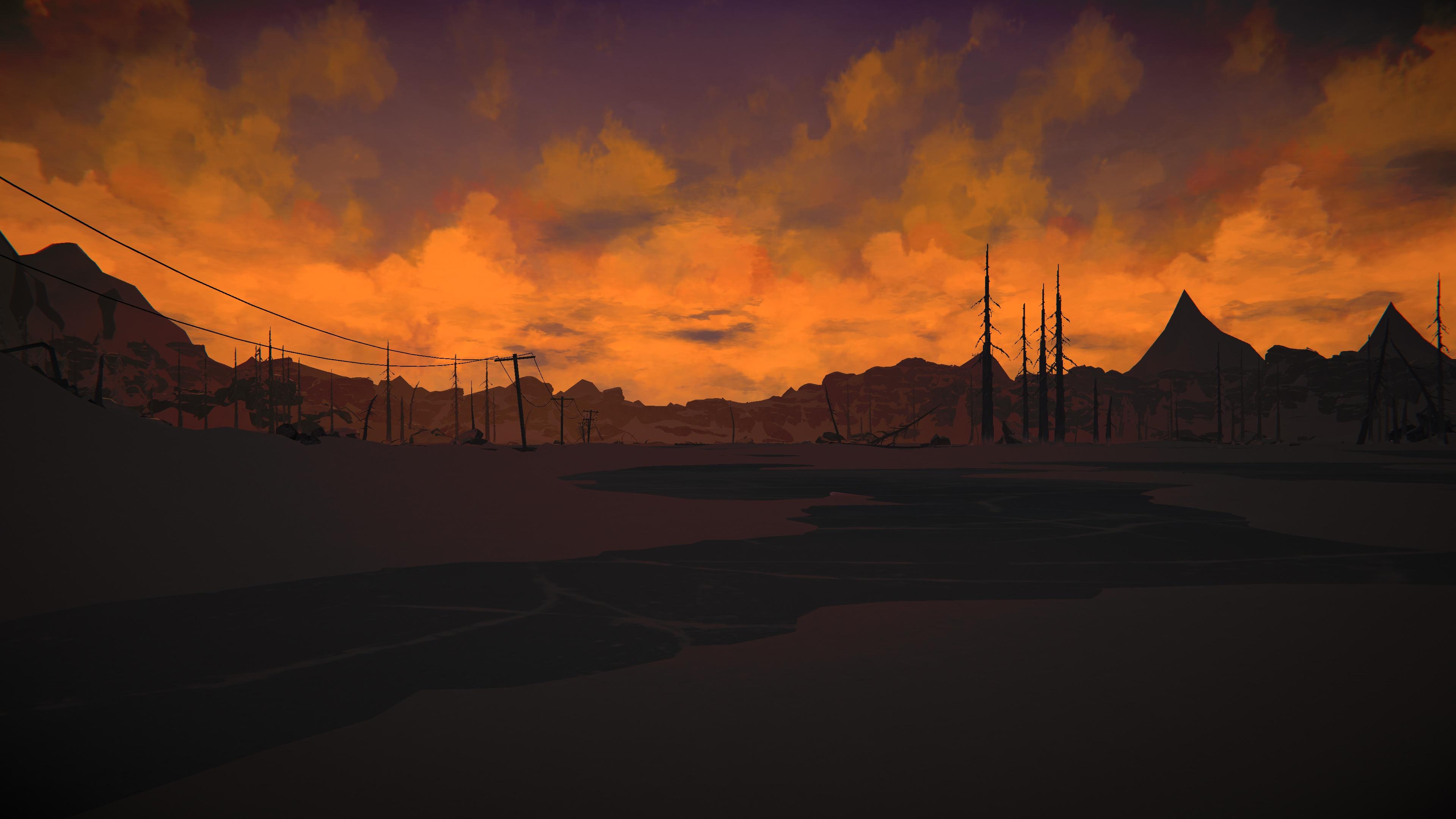 Fiery Post-Apocalyptic Sunset Landscape - 4K Background Fiery Post-Apocalyptic Sunset Landscape - Stylized Digital Art 4K Wallpaper (3840x2160)
