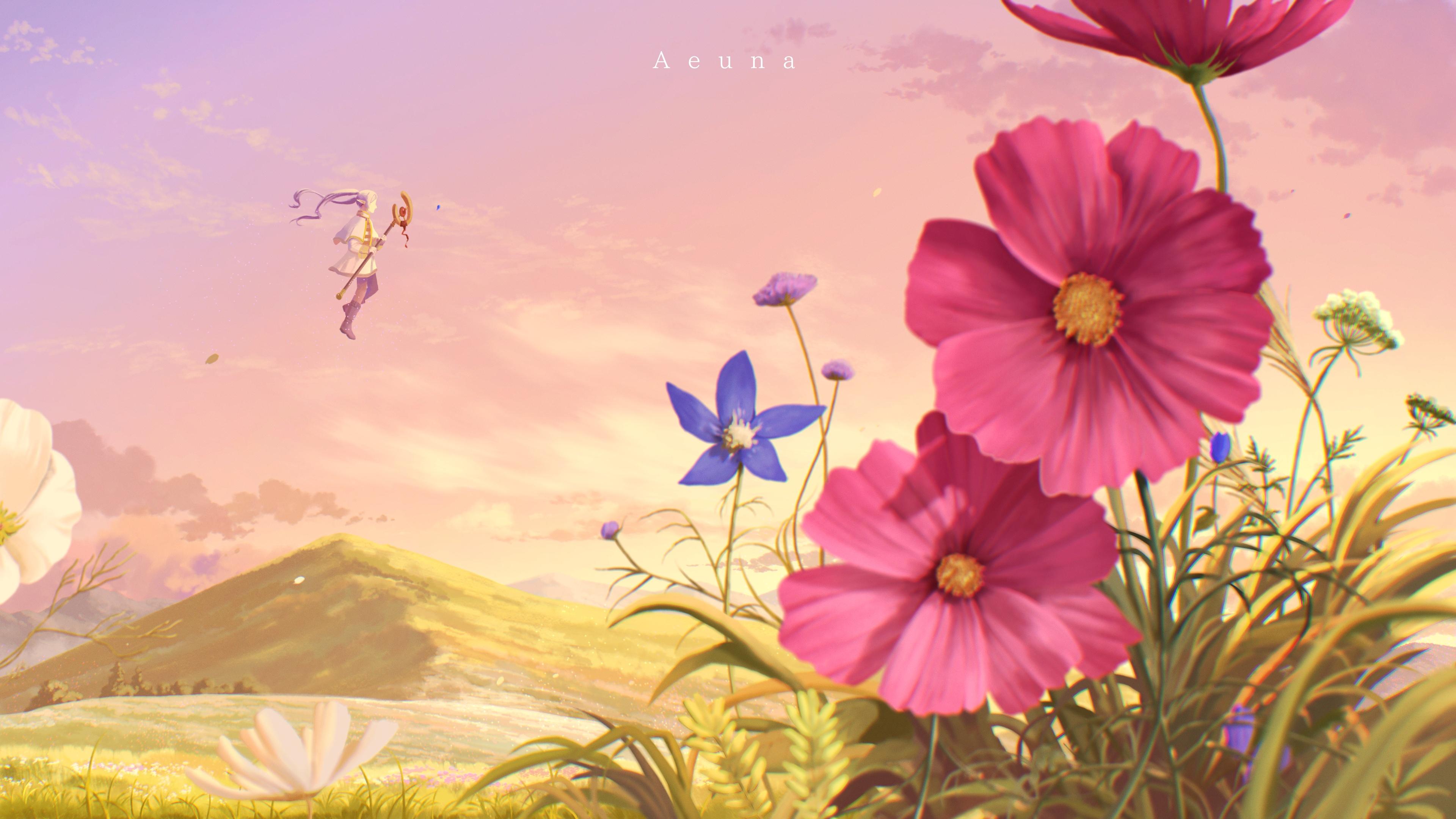Frieren In A Flower Meadow - 4K Background Frieren In A Flower Meadow - Anime Digital Art 4K Wallpaper (3840x2160)