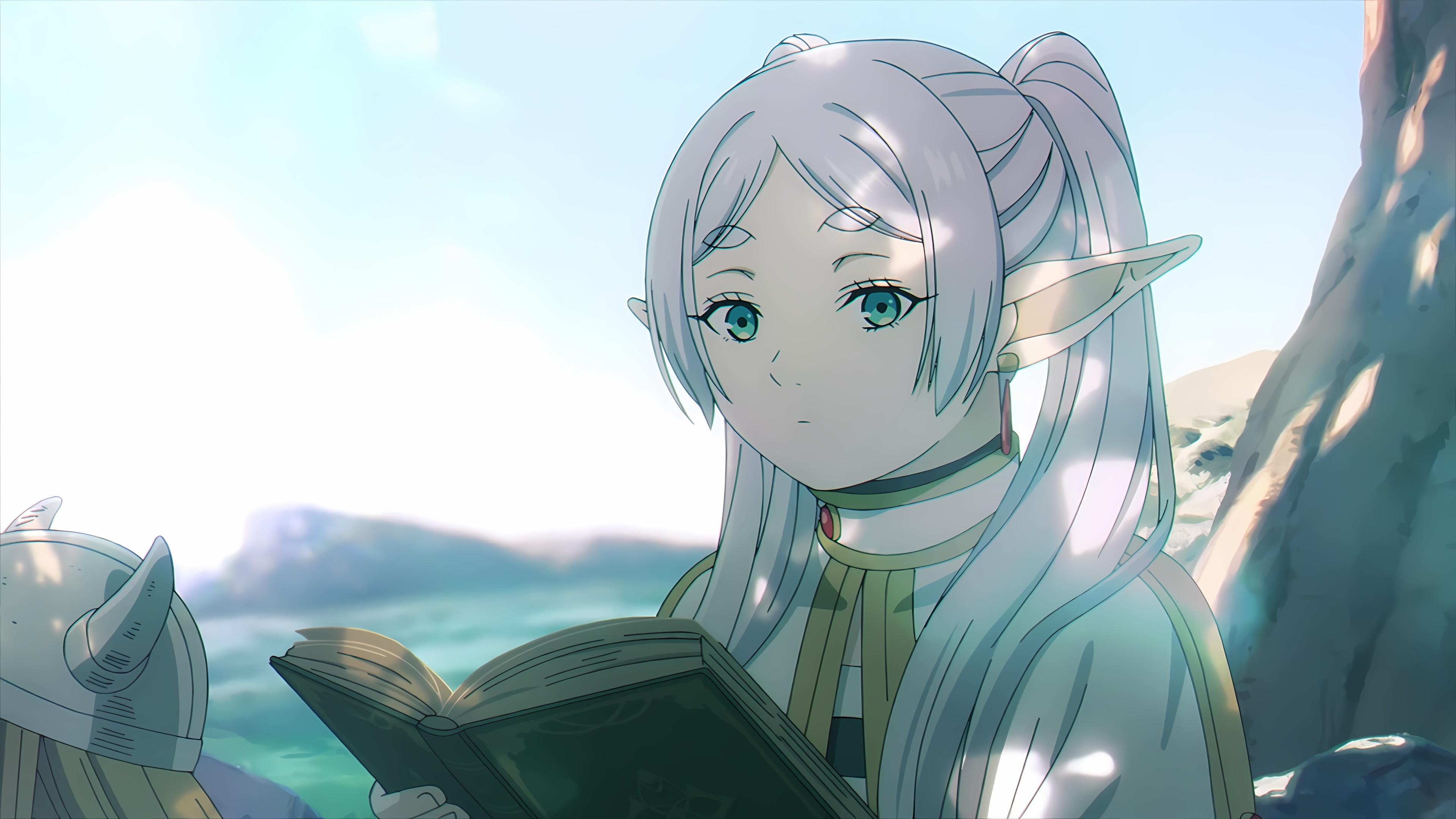 Frieren Reading A Book - 4K Background Frieren Reading A Book - Anime Art Style 4K Wallpaper (3840x2160)