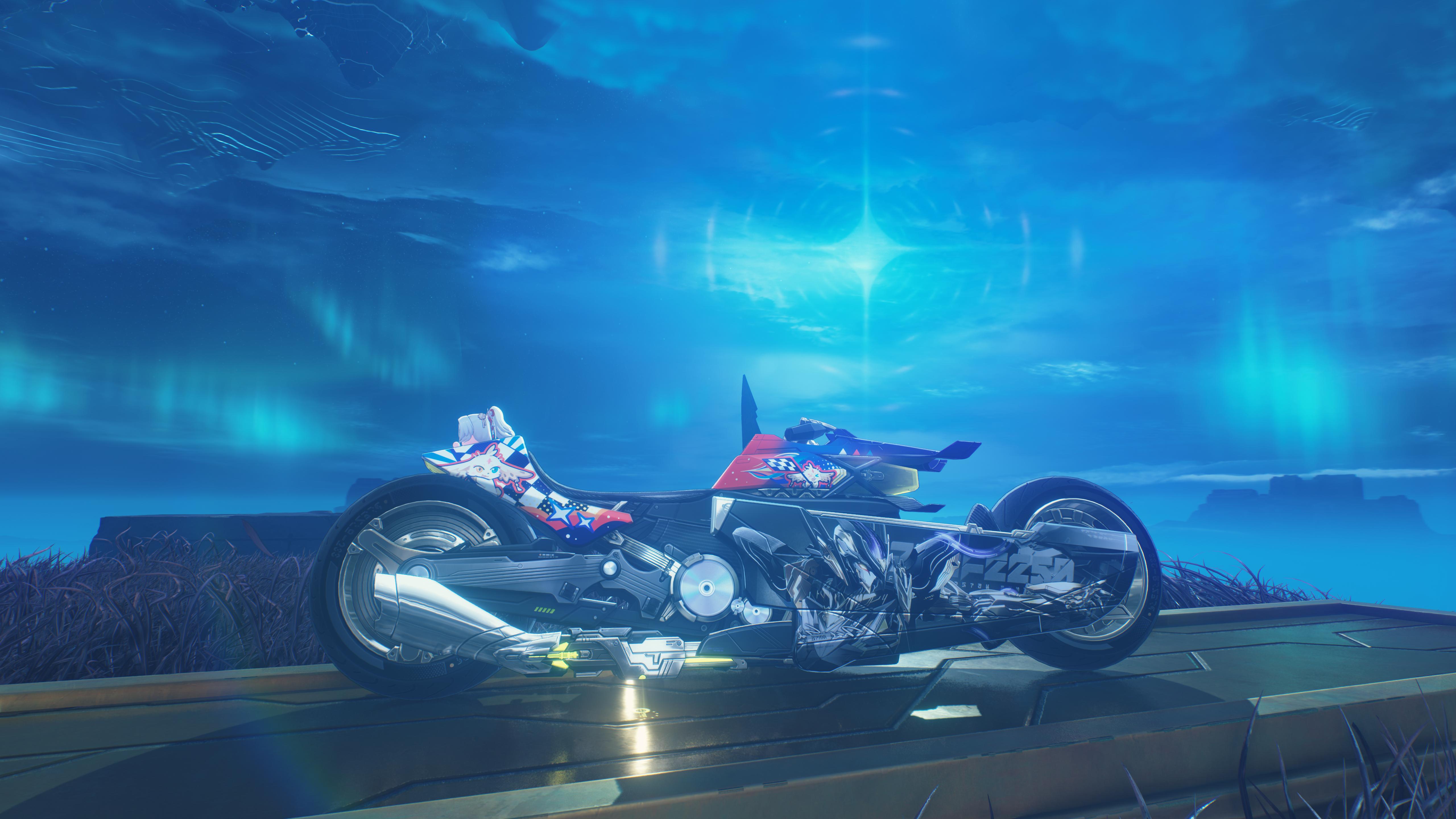 Futuristic Cyberpunk Motorcycle - 5K Background Futuristic Cyberpunk Motorcycle - Video Game Screenshot 5K Wallpaper (5120x2880)