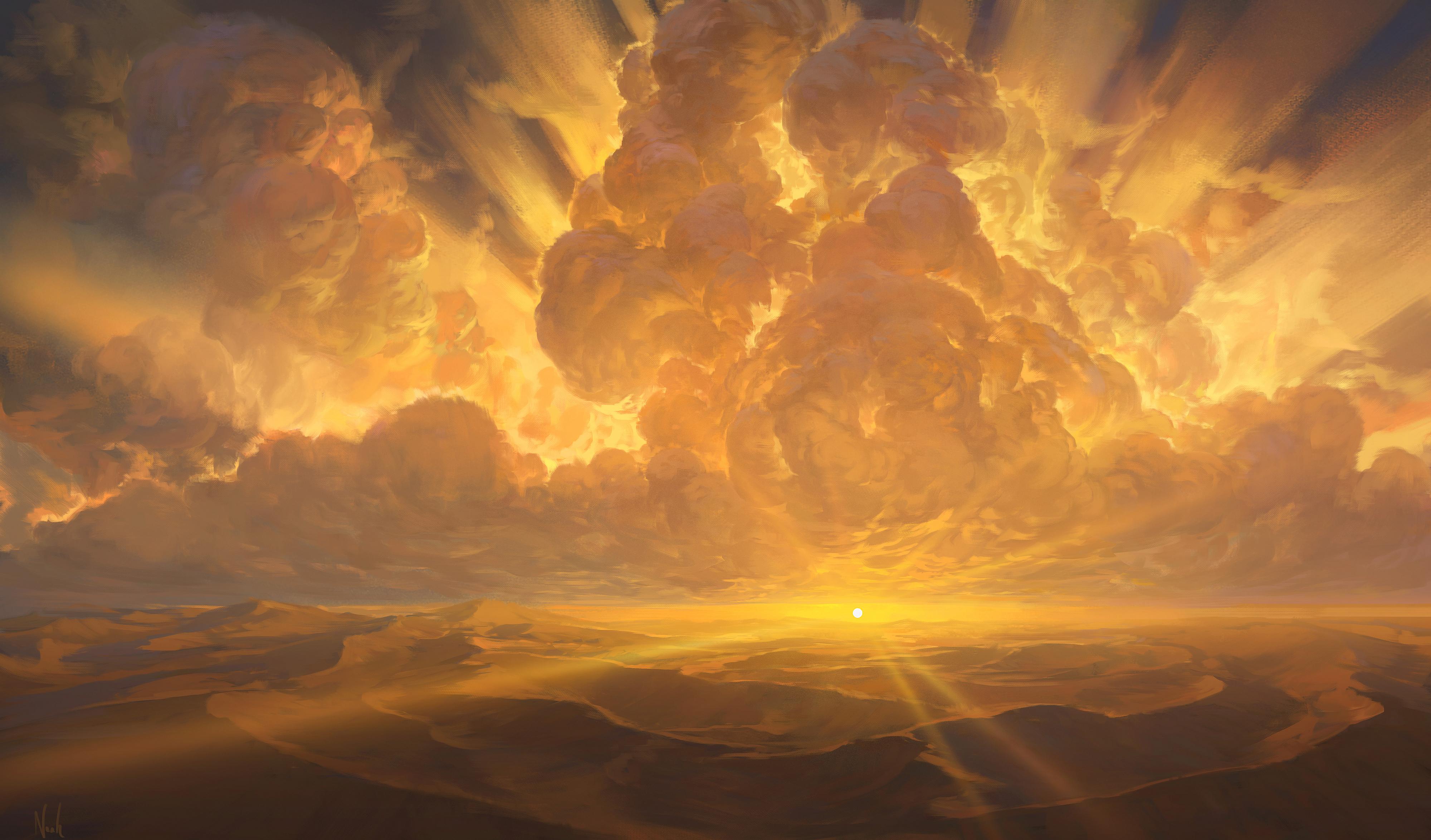 Golden Desert Sunset Clouds - 4K Background Golden Desert Sunset Clouds - Digital Painting 4K Wallpaper (4000x2349)