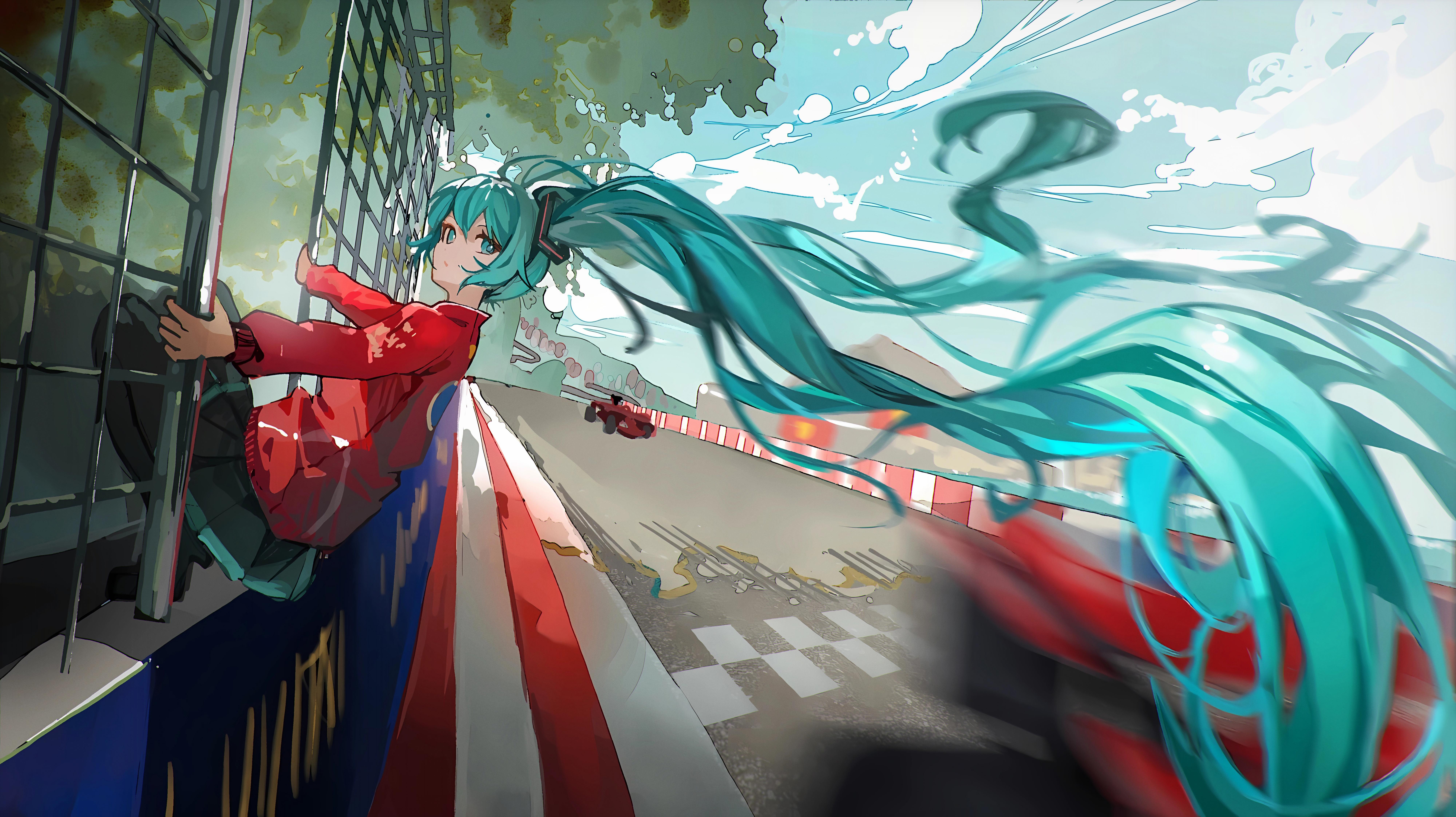 Hatsune Miku at the Racetrack - 8K Background Hatsune Miku at the Racetrack - Anime Digital Art 8K Wallpaper (8000x4488)