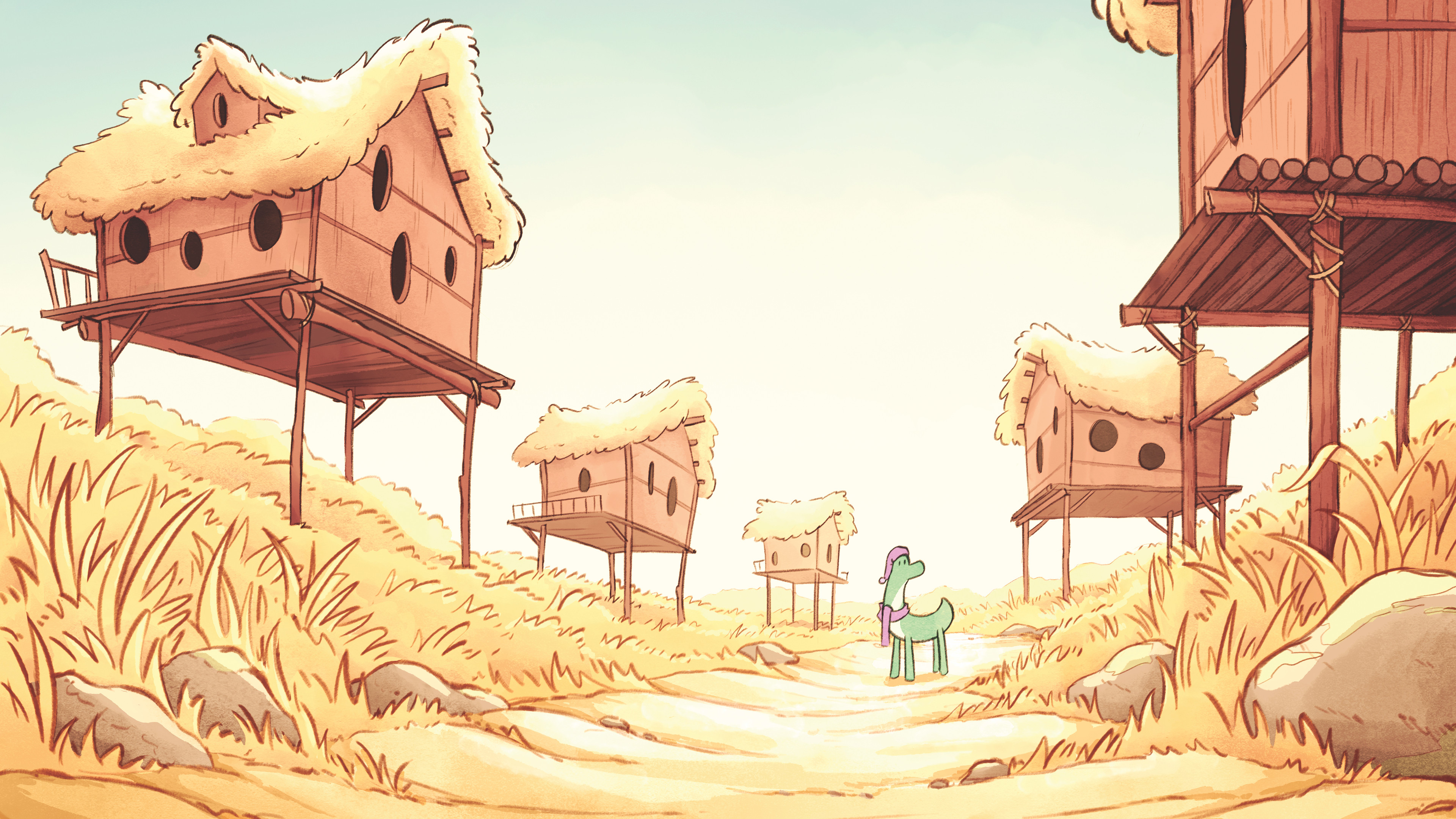 Hilda Elven Village - 4K Background Hilda Elven Village - Digital Illustration 4K Wallpaper (3840x2160)
