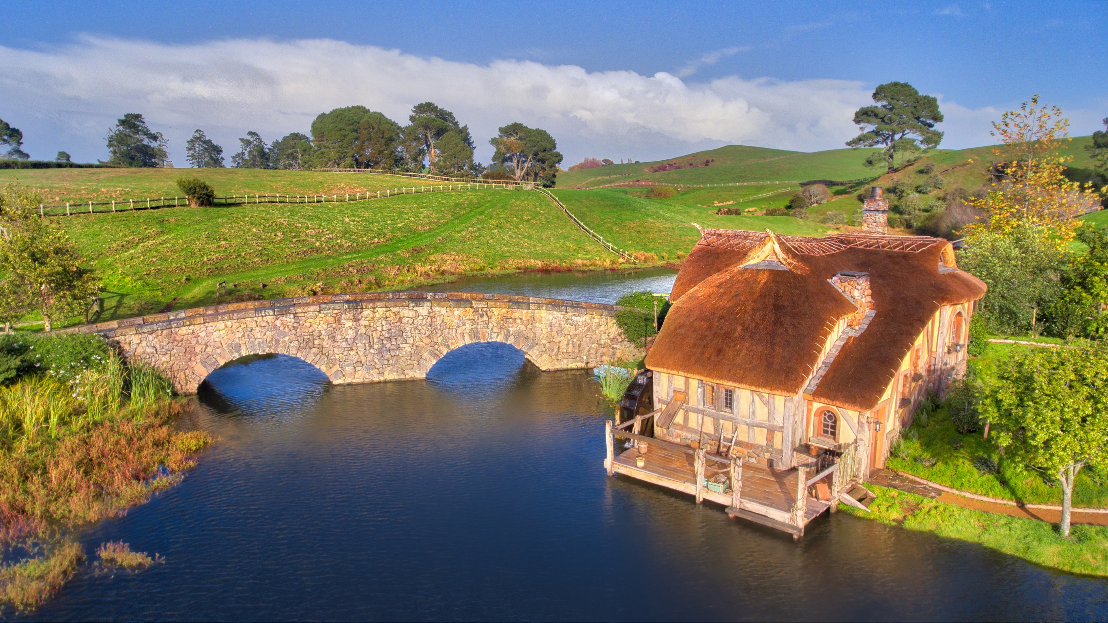 Hobbiton, Landscape, Fantasy, Bridge Wallpaper in 4K resolution (3840x2160) Hobbiton, Landscape, Fantasy, Bridge 4K Wallpaper Background (3840x2160)