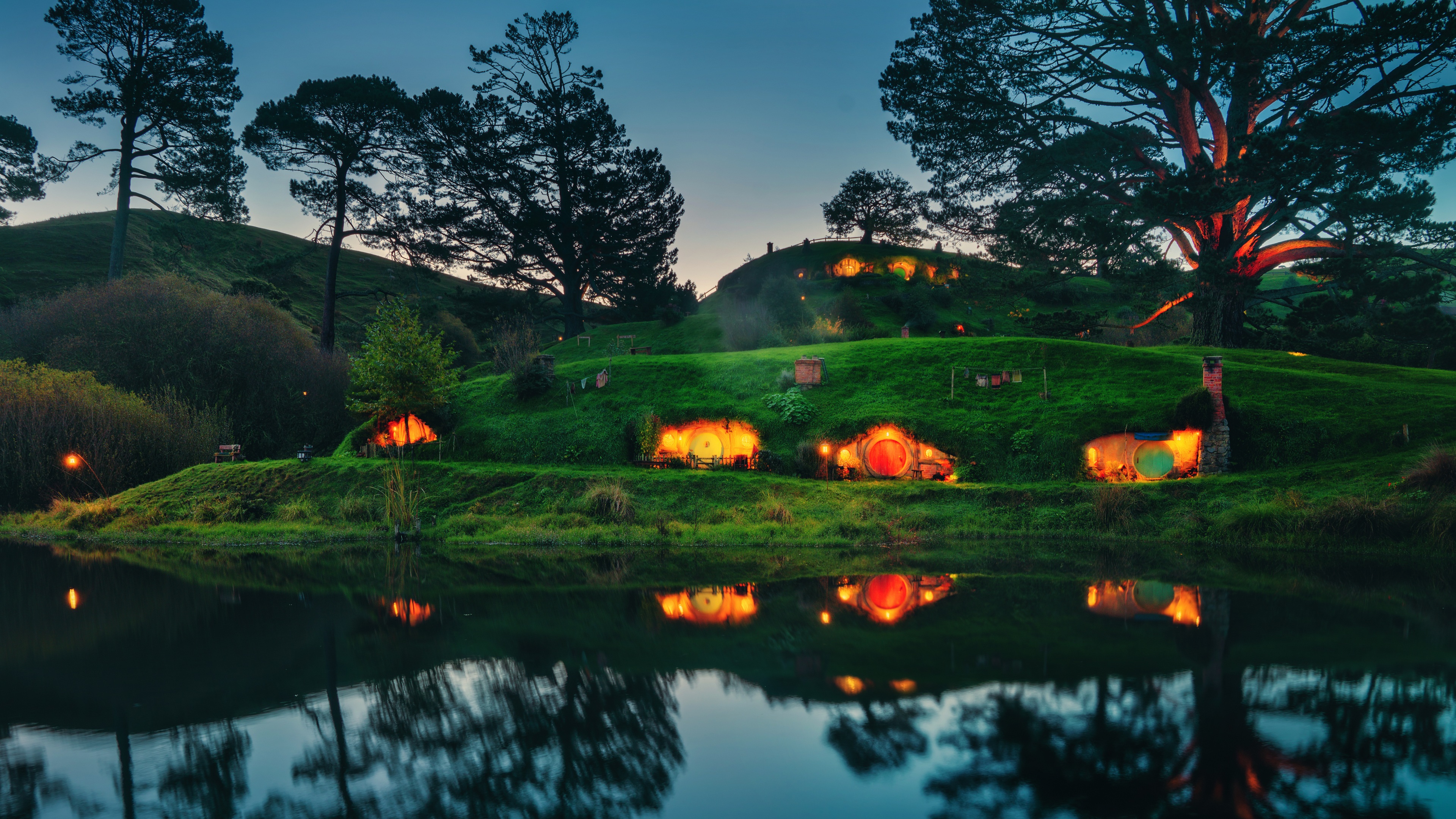 Hobbiton, Shire, Fantasy Landscape, Reflection Wallpaper in 4K resolution (3840x2160) Hobbiton, Shire, Fantasy Landscape, Reflection 4K Wallpaper Background (3840x2160)
