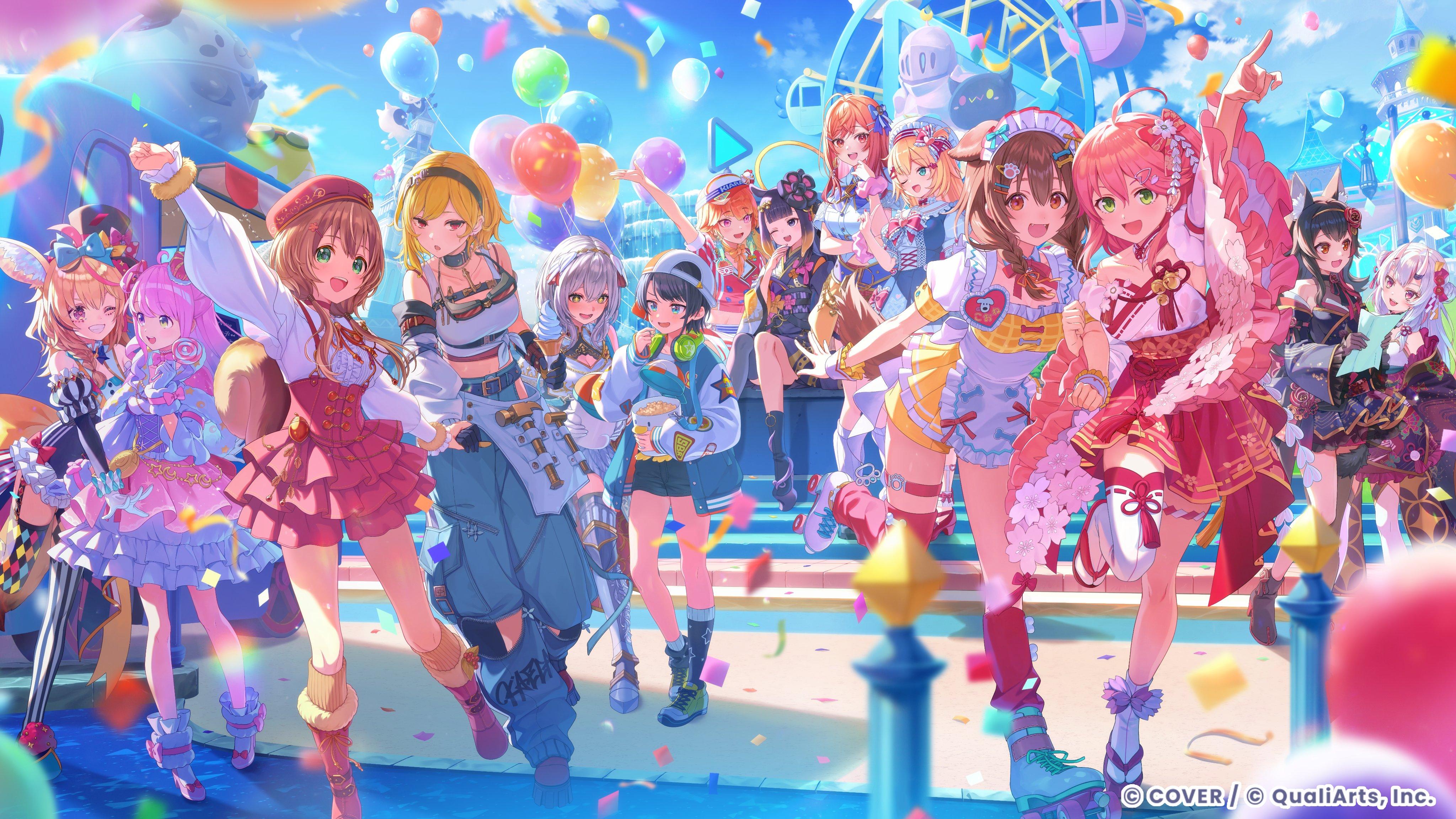 Hololive VTubers At Amusement Park - 4K Background Hololive VTubers At Amusement Park - Anime Illustration 4K Wallpaper (4096x2304)