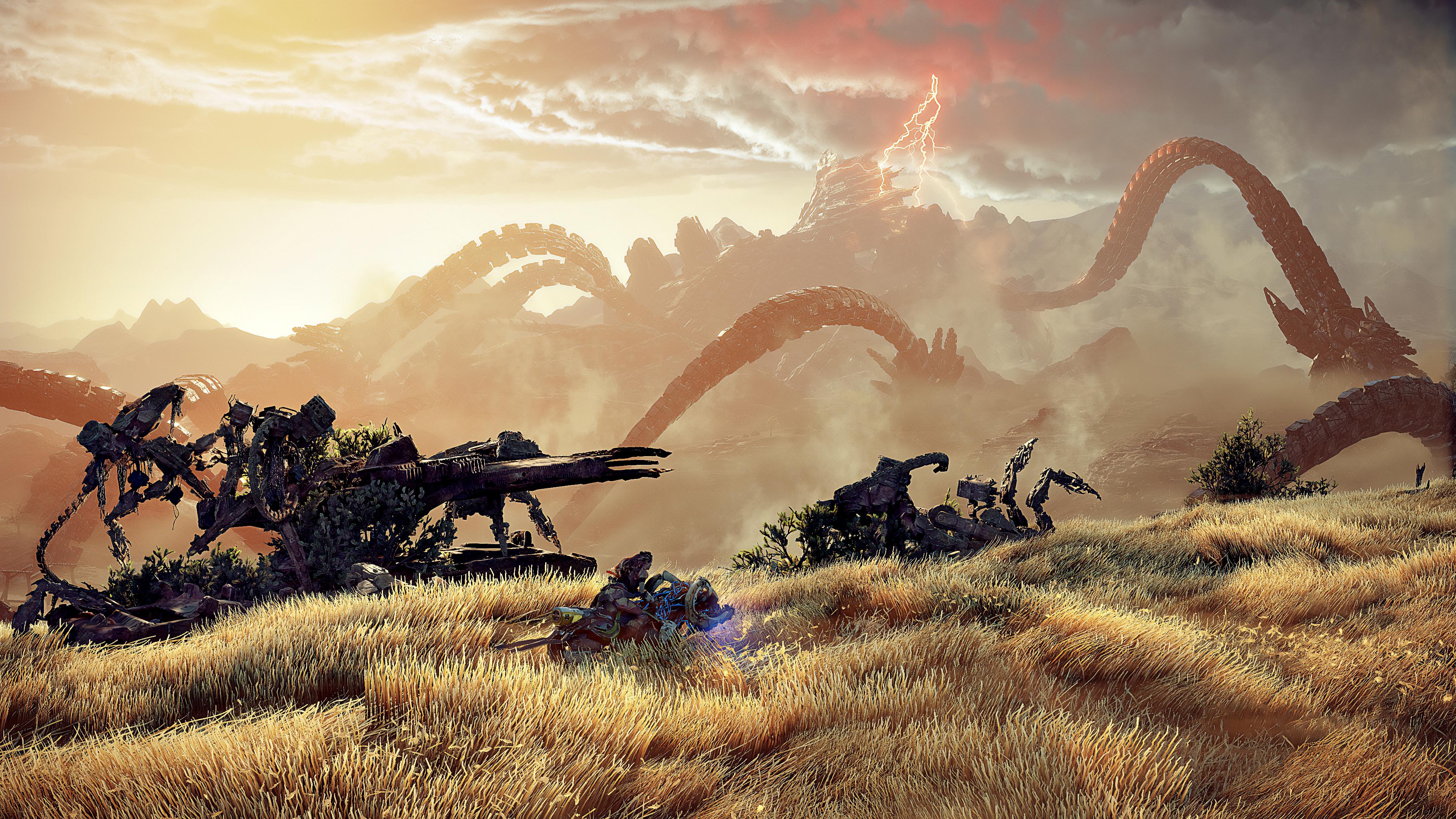 Horizon Forbidden West, Game Art, Robotic Creatures, Post-Apocalyptic Landscape Wallpaper in 4K resolution (3840x2160) Horizon Forbidden West, Game Art, Robotic Creatures, Post-Apocalyptic Landscape 4K Wallpaper Background (3840x2160)