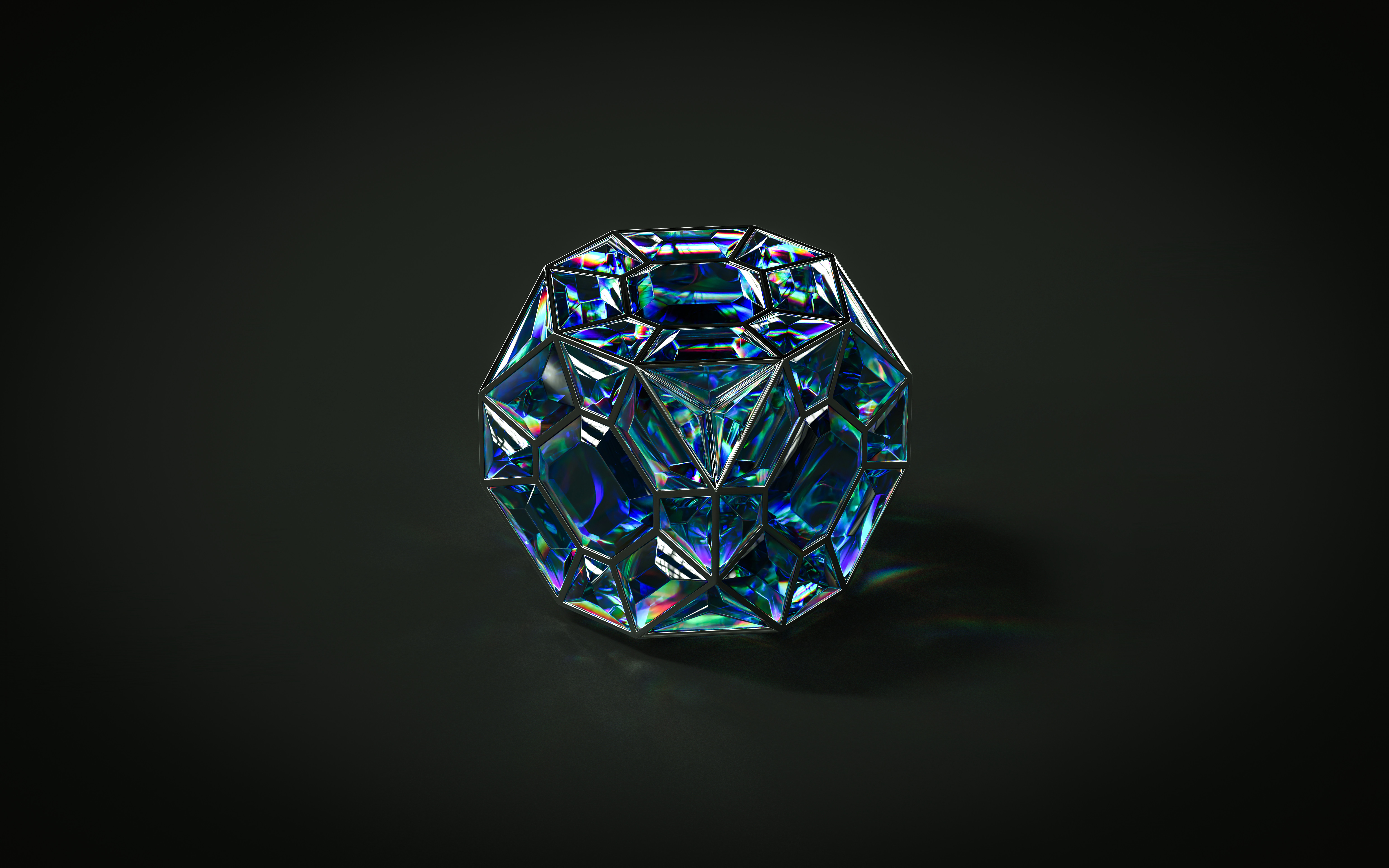 Iridescent Geometric Crystal Sphere - 5K Background Iridescent Geometric Crystal Sphere - Digital 3D Art 5K Wallpaper (6144x3840)