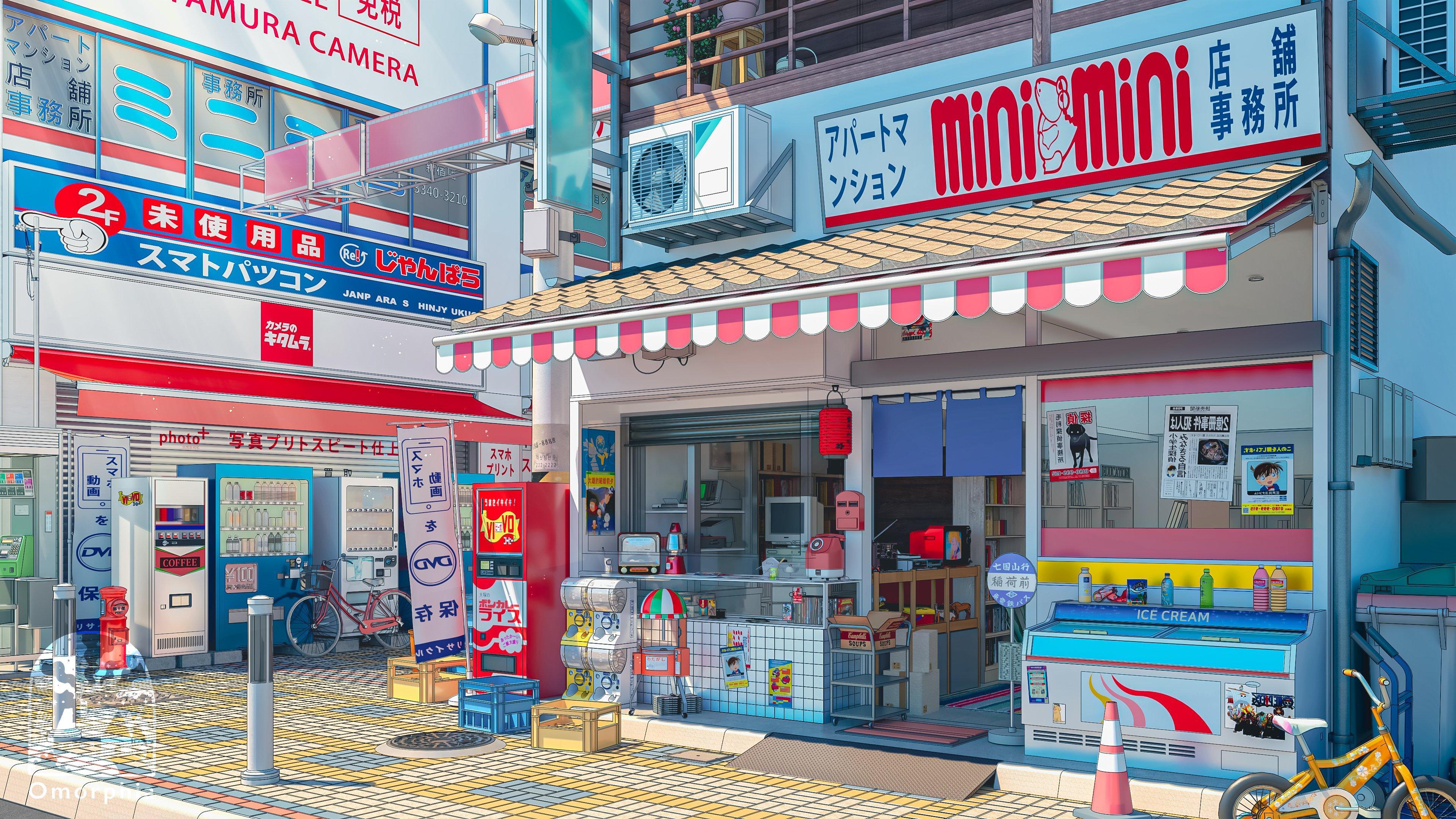 Japanese Street, Anime Store, Convenience Store, Cityscape Wallpaper in 4K resolution (3840x2160) Japanese Street, Anime Store, Convenience Store, Cityscape 4K Wallpaper Background (3840x2160)