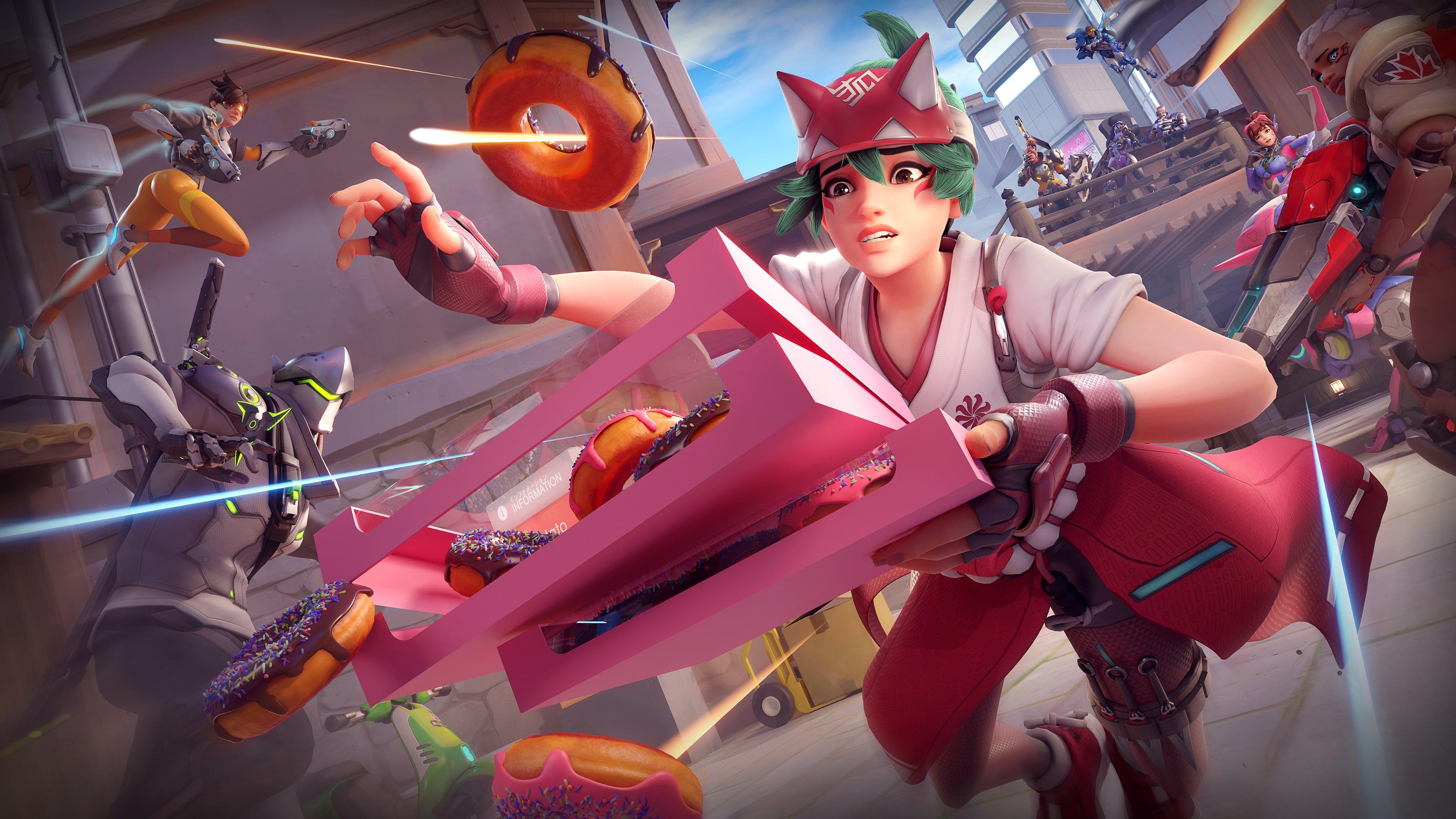 Kiriko From Overwatch 2 With Donuts - 4K Background Kiriko From Overwatch 2 With Donuts - Digital Game Art 4K Wallpaper (4096x2304)
