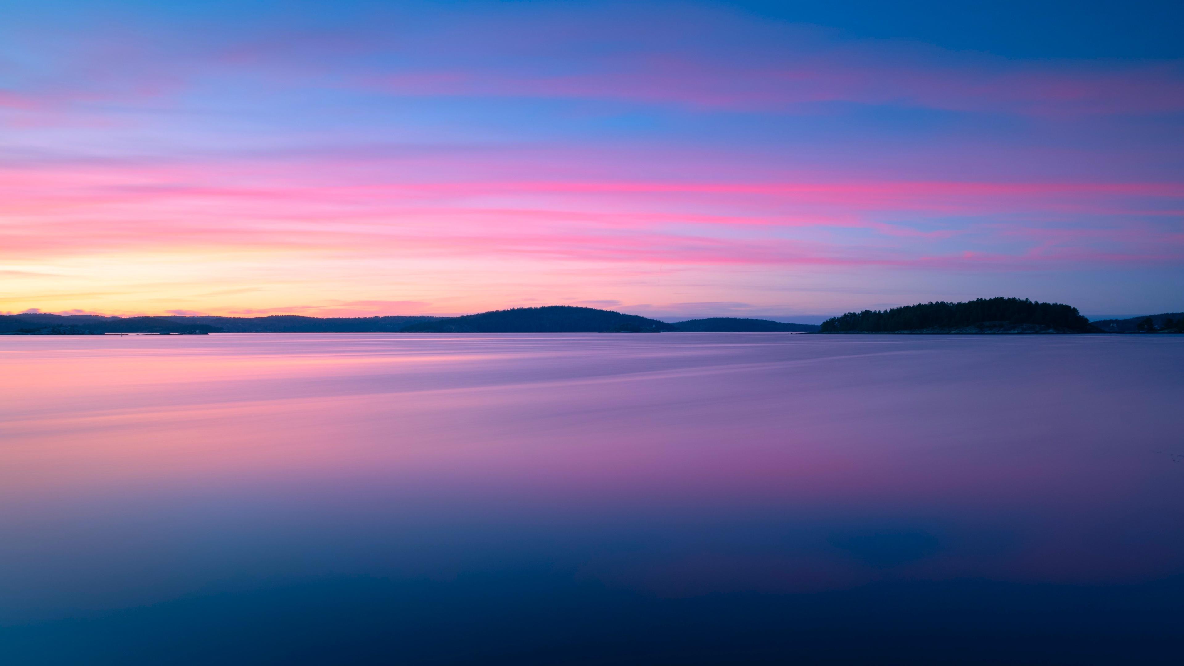 Lake, Sunset, Landscape, Tranquil Wallpaper in 4K resolution (3840x2160) Lake, Sunset, Landscape, Tranquil 4K Wallpaper Background (3840x2160)