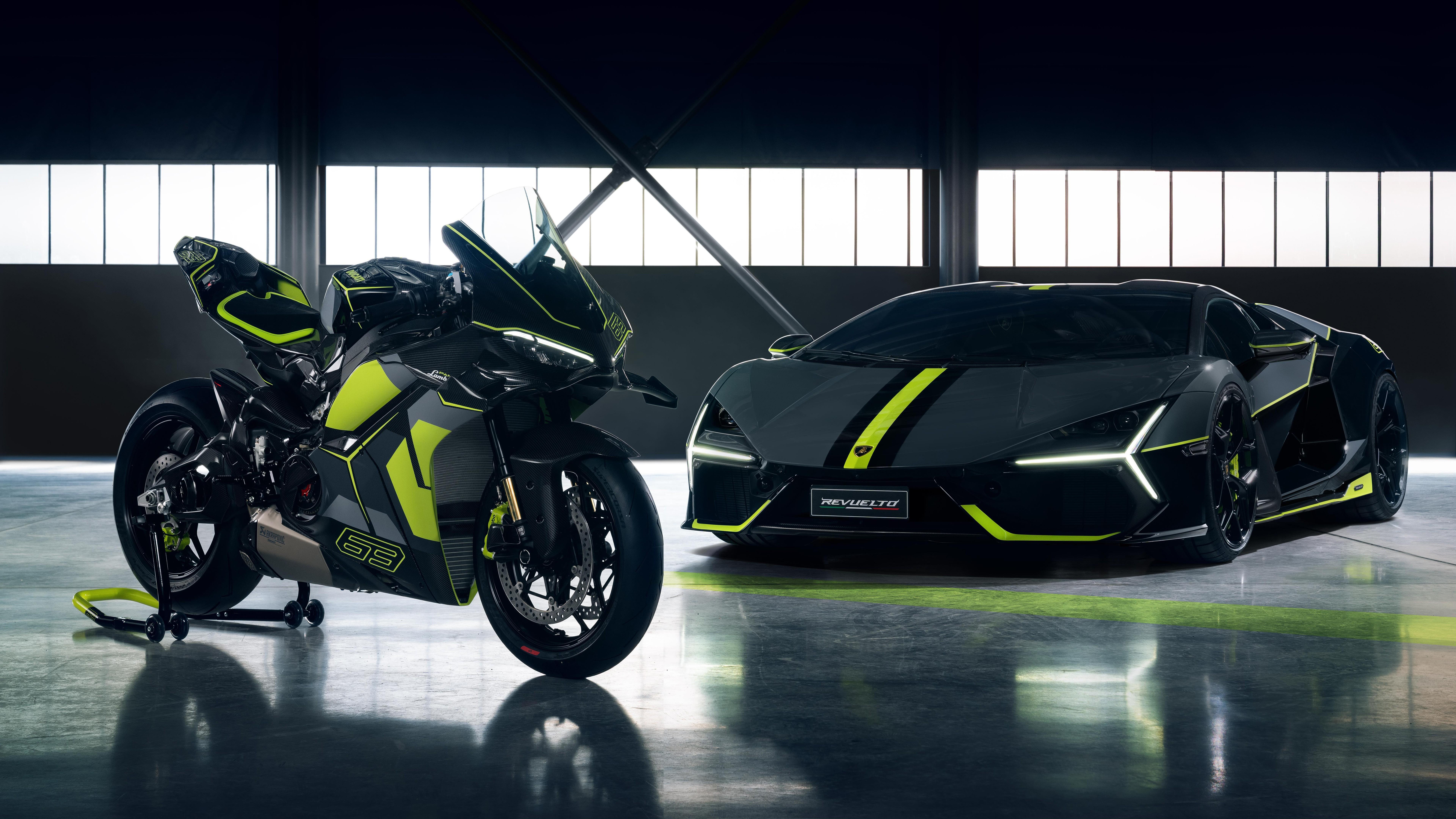 Lamborghini Revuelto, Supercar, Motorcycle, Sportbike Wallpaper in 8K resolution (7680x4320) Lamborghini Revuelto, Supercar, Motorcycle, Sportbike 8K Wallpaper Background (7680x4320)