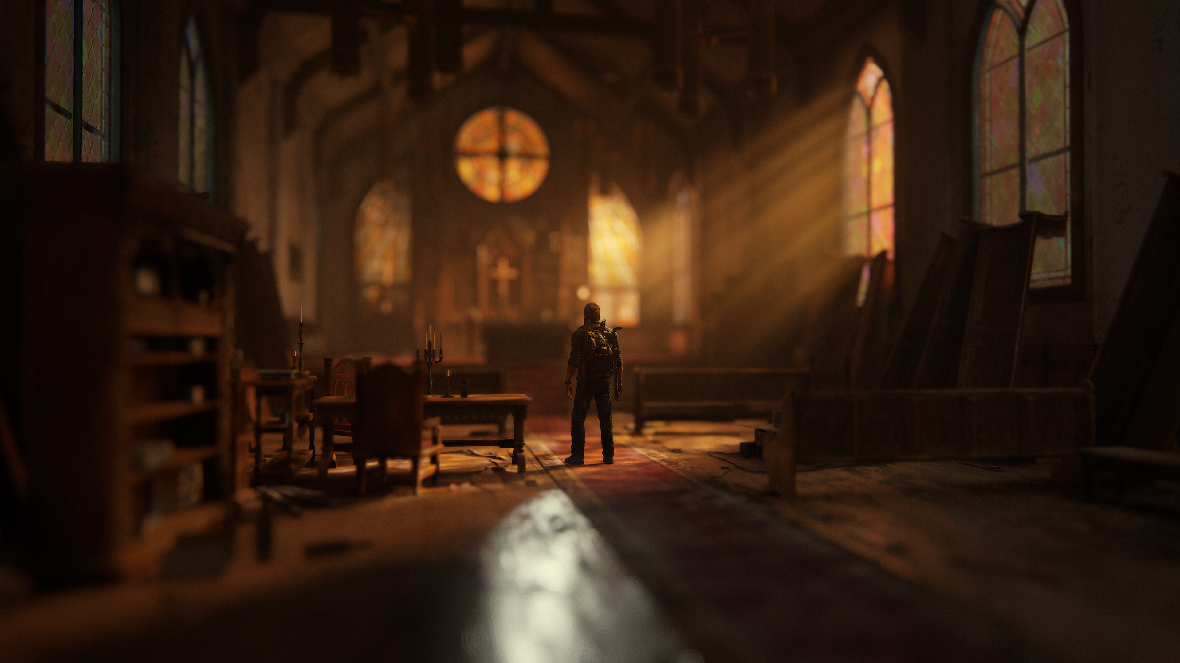 The Last Of Us Church Scene - 4K Background The Last Of Us Church Scene - Digital Game Art 4K Wallpaper (3840x2160)