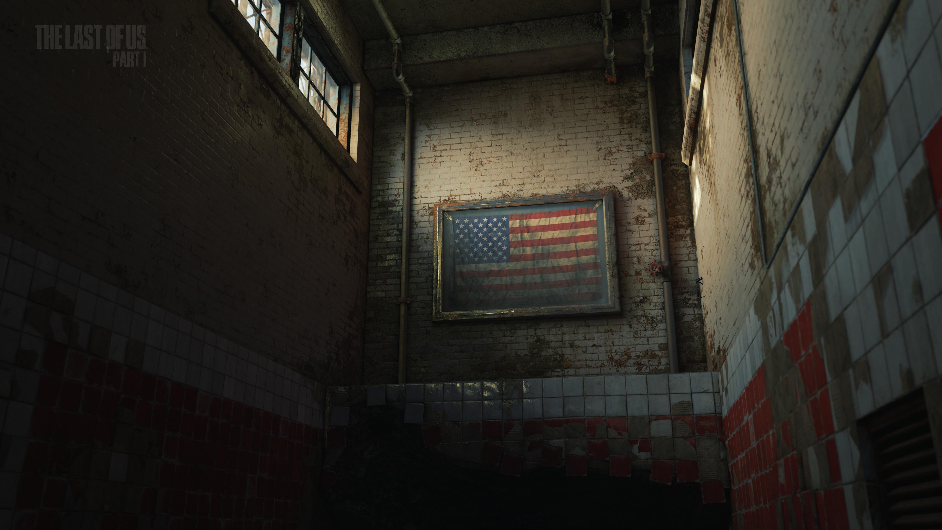The Last Of Us Part I Flag - 4K Background The Last Of Us Part I Flag - Cinematic Game Screenshot 4K Wallpaper (3840x2160)