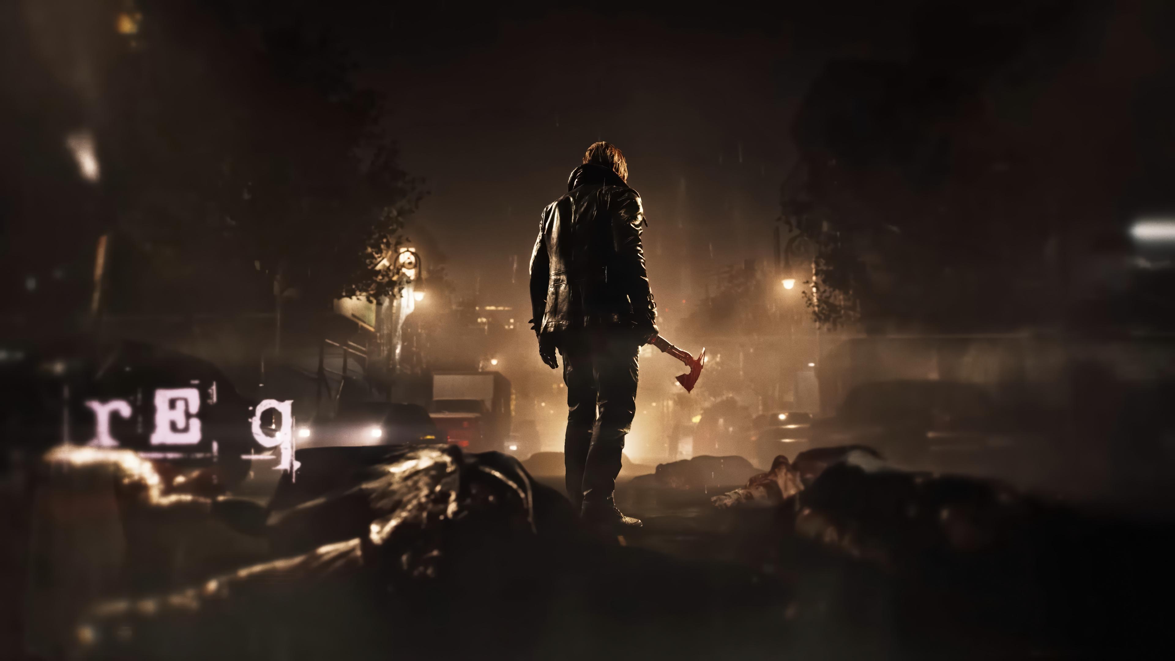 Leon Kennedy In Resident Evil 4 - 4K Background Leon Kennedy In Resident Evil 4 - Cinematic Game Art 4K Wallpaper (3840x2160)