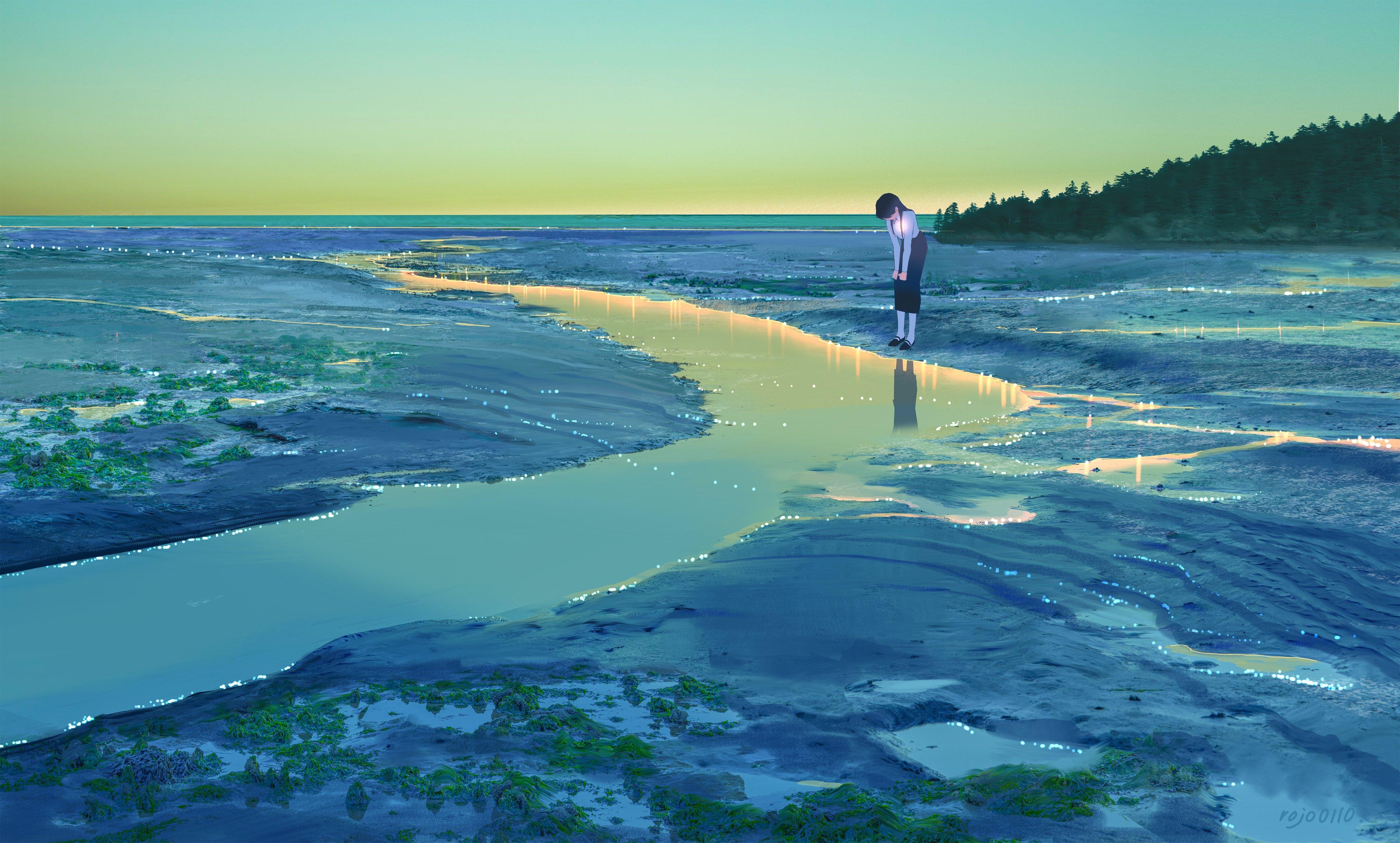 Lonely Figure Beside Reflective Water - 4K Background Lonely Figure Beside Reflective Water - Moody Digital Art 4K Wallpaper (4096x2466)