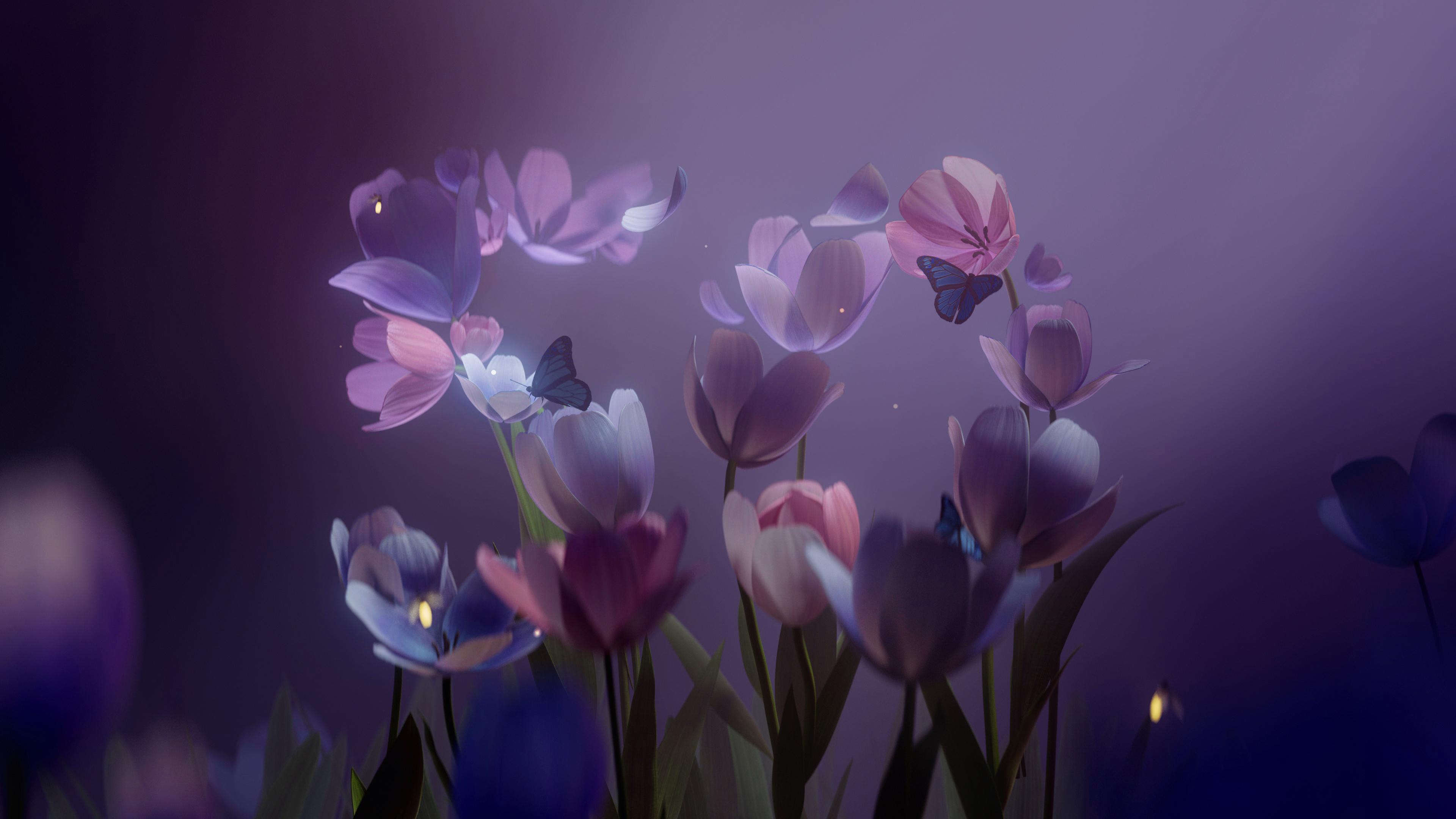 Magical Purple Tulips - 4K Background Magical Purple Tulips - Digital Art 4K Wallpaper (3840x2160)