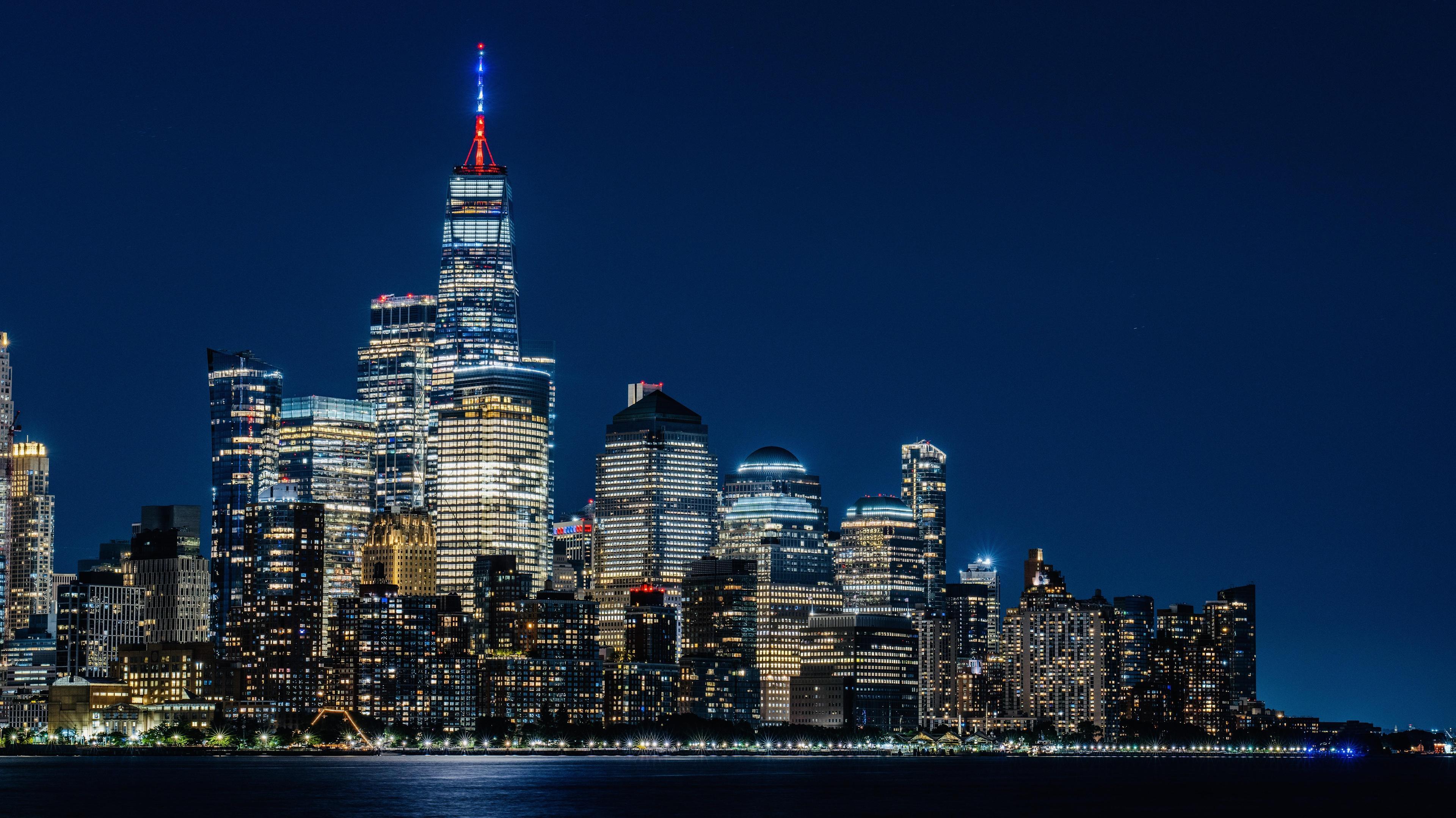 Manhattan Skyline, New York City, Nightscape, City Lights Wallpaper in 4K resolution (3840x2160) Manhattan Skyline, New York City, Nightscape, City Lights 4K Wallpaper Background (3840x2160)