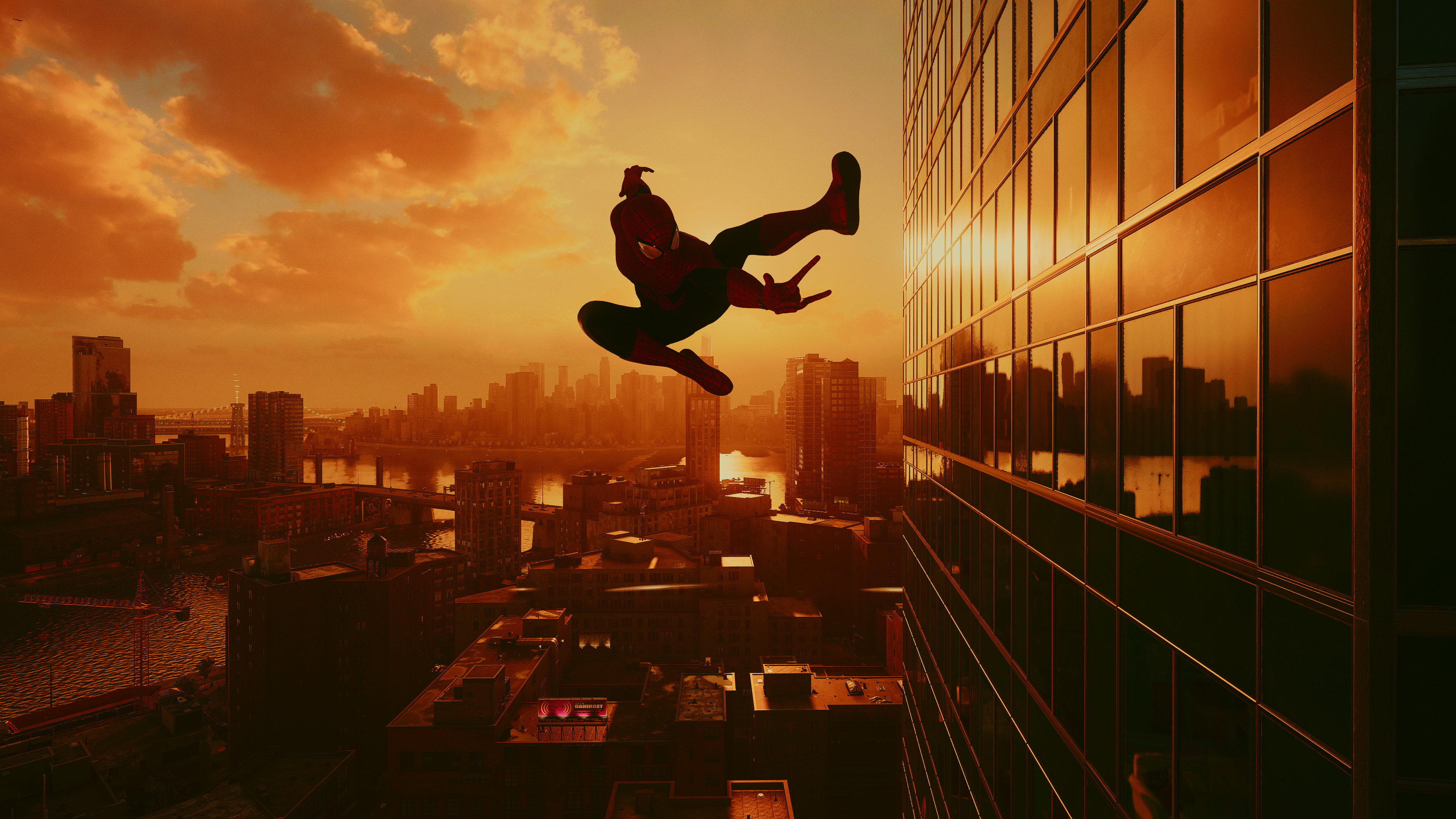 Marvel's Spider-Man Sunset Leap - 4K Background Marvel's Spider-Man Sunset Leap - Cinematic Game Art 4K Wallpaper (3840x2160)