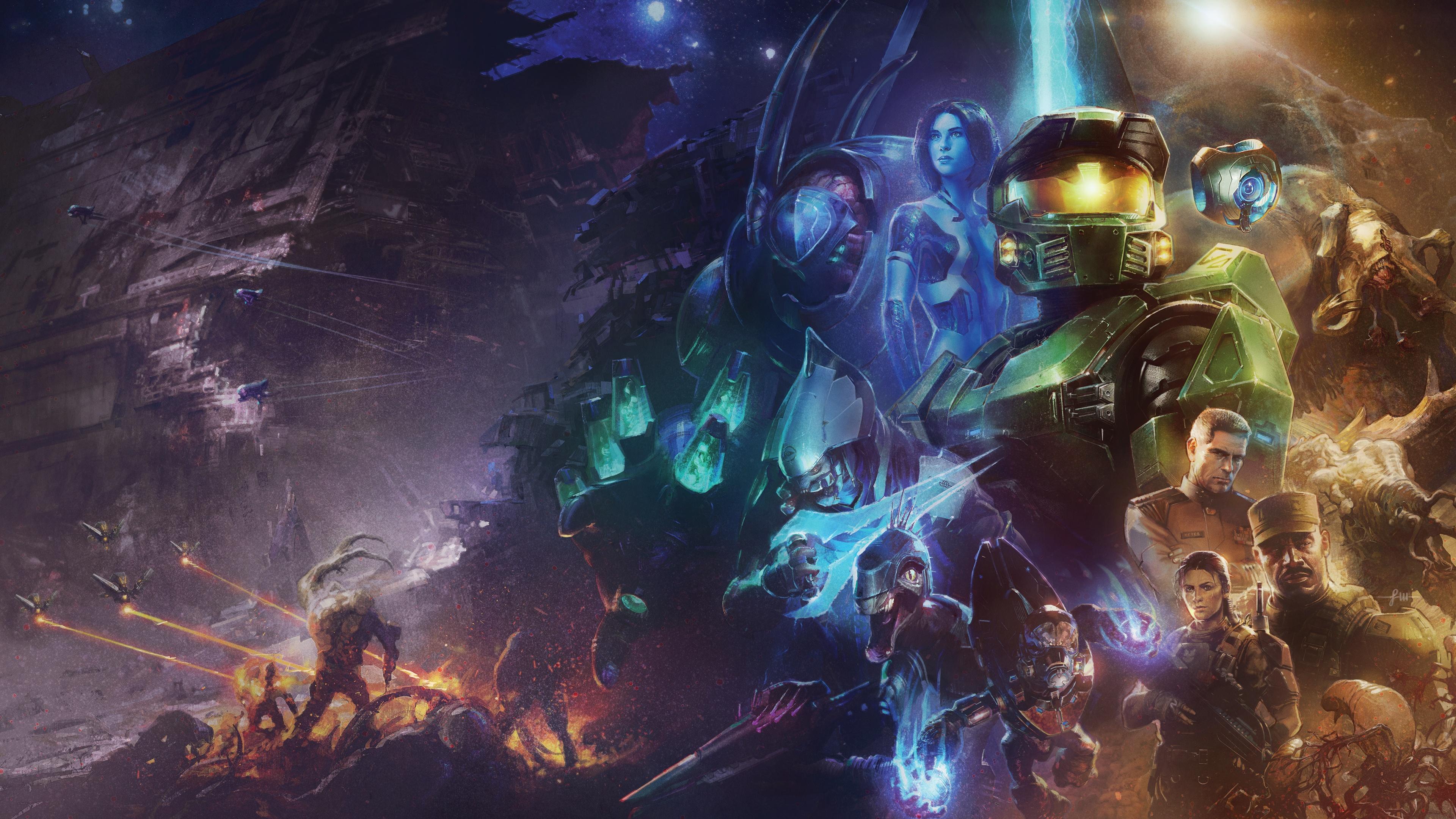 Master Chief Halo Character Collage - 4K Background Master Chief Halo Character Collage - Digital Concept Art 4K Wallpaper (3840x2160)