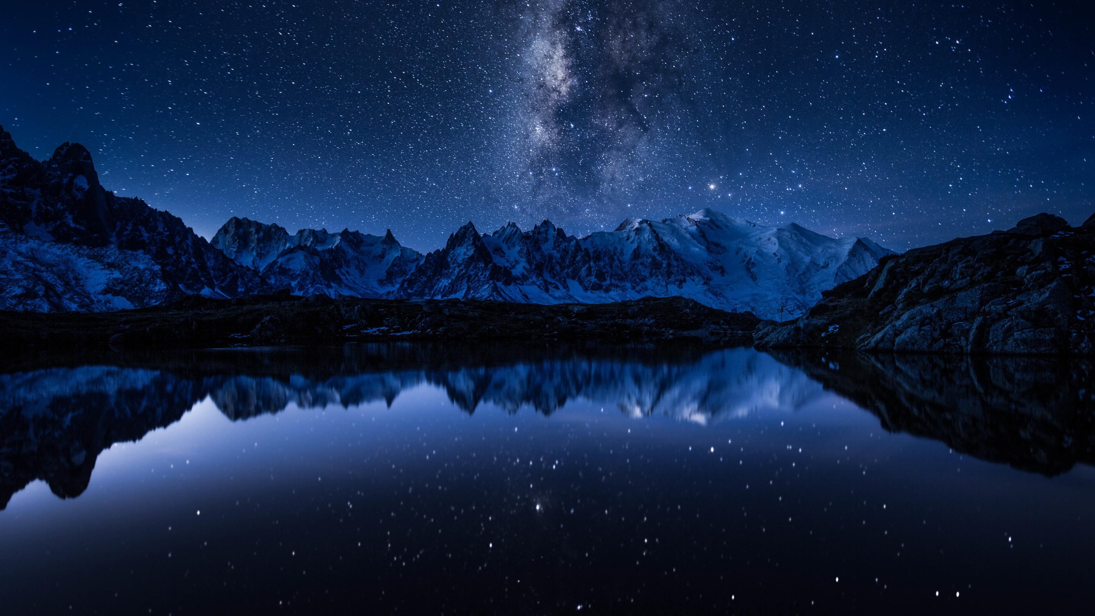 Milky Way, Night Sky, Mountain Lake, Astrophotography Wallpaper in 4K resolution (3840x2160) Milky Way, Night Sky, Mountain Lake, Astrophotography 4K Wallpaper Background (3840x2160)