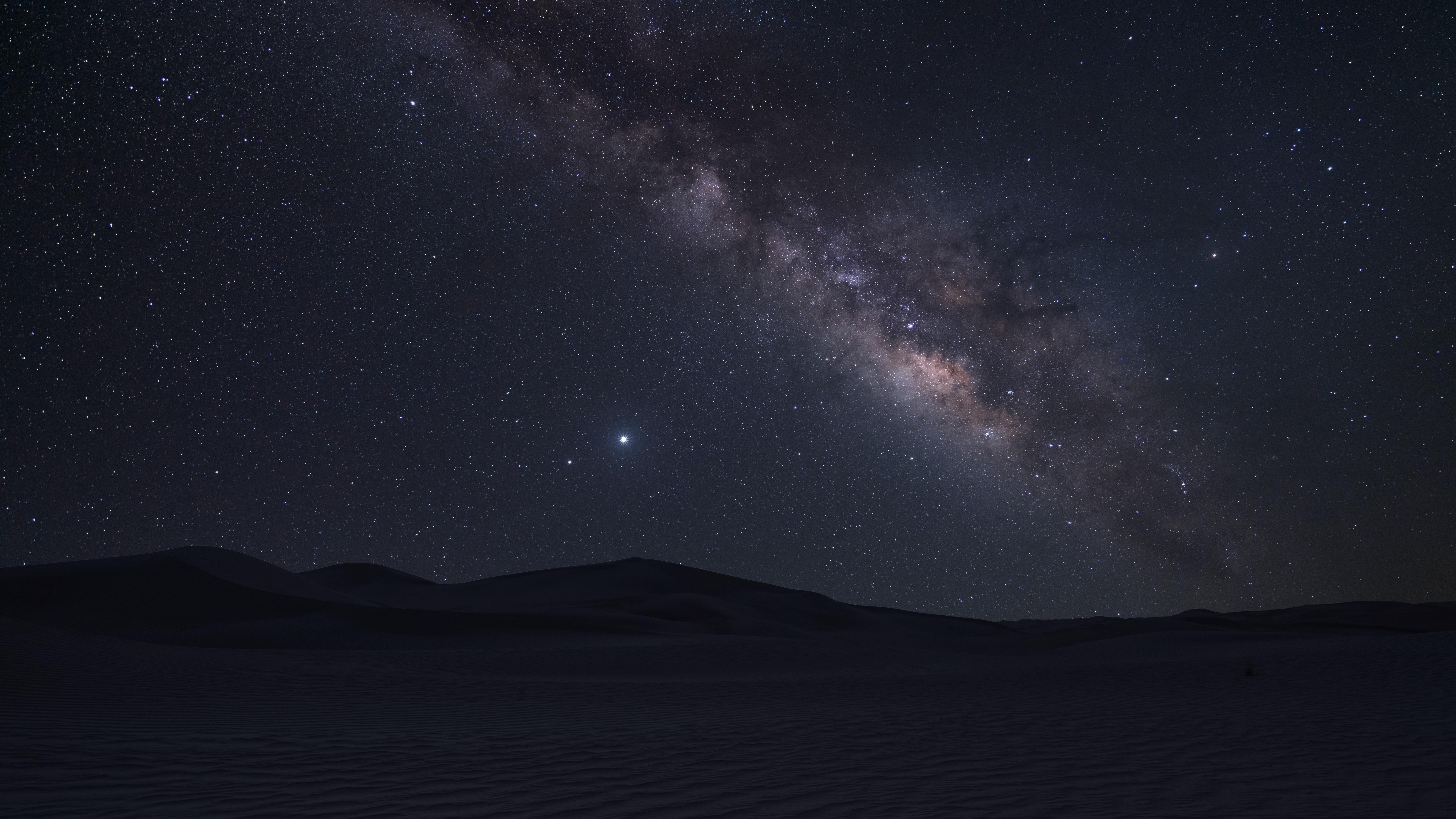 Milky Way, Night Sky, Desert Landscape, Astrophotography Wallpaper in 8K resolution (7680x4320) Milky Way, Night Sky, Desert Landscape, Astrophotography 8K Wallpaper Background (7680x4320)