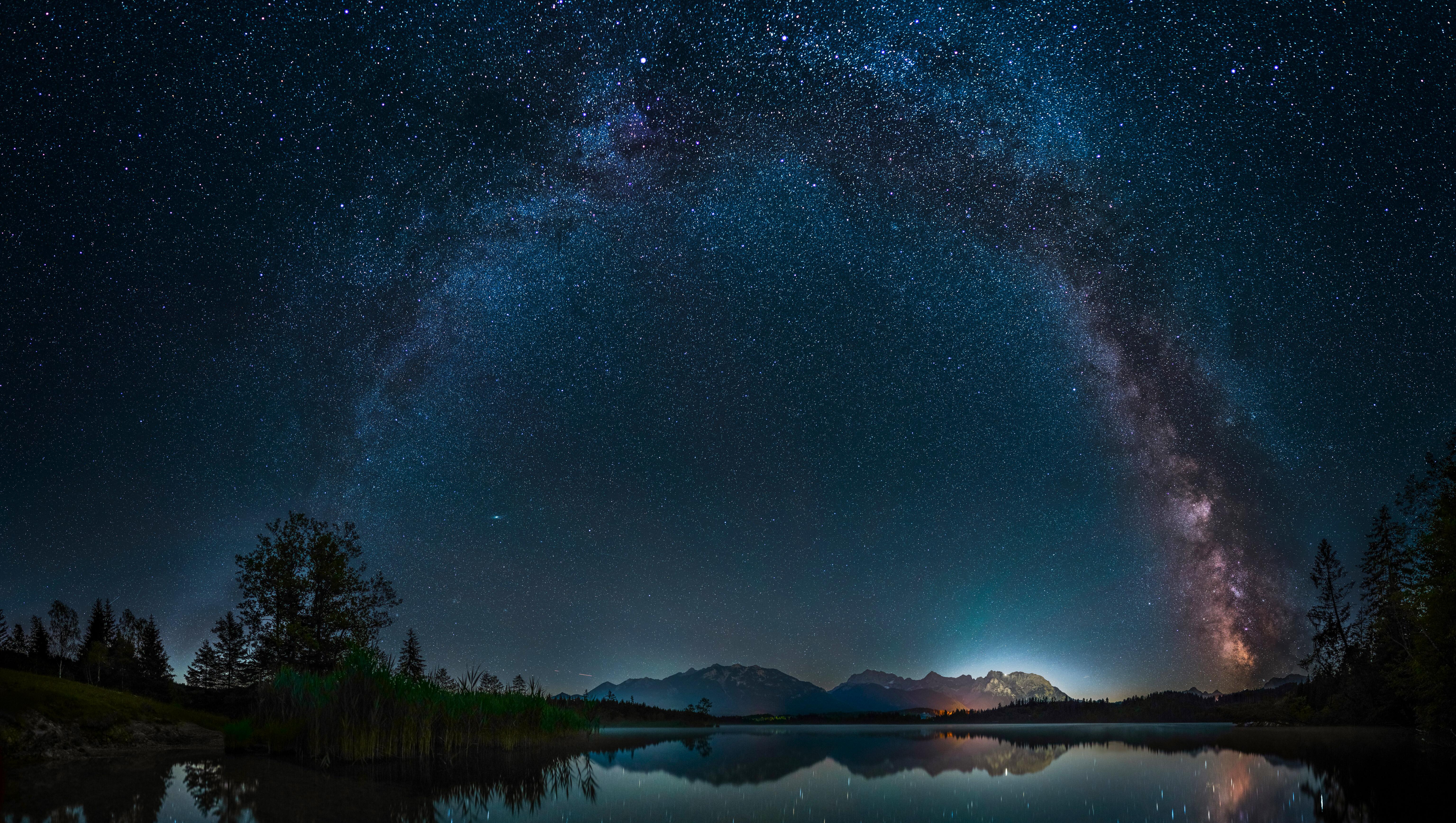 Milky Way, Nightscape, Lake, Stars Wallpaper in 5K resolution (6144x3478) Milky Way, Nightscape, Lake, Stars 5K Wallpaper Background (6144x3478)