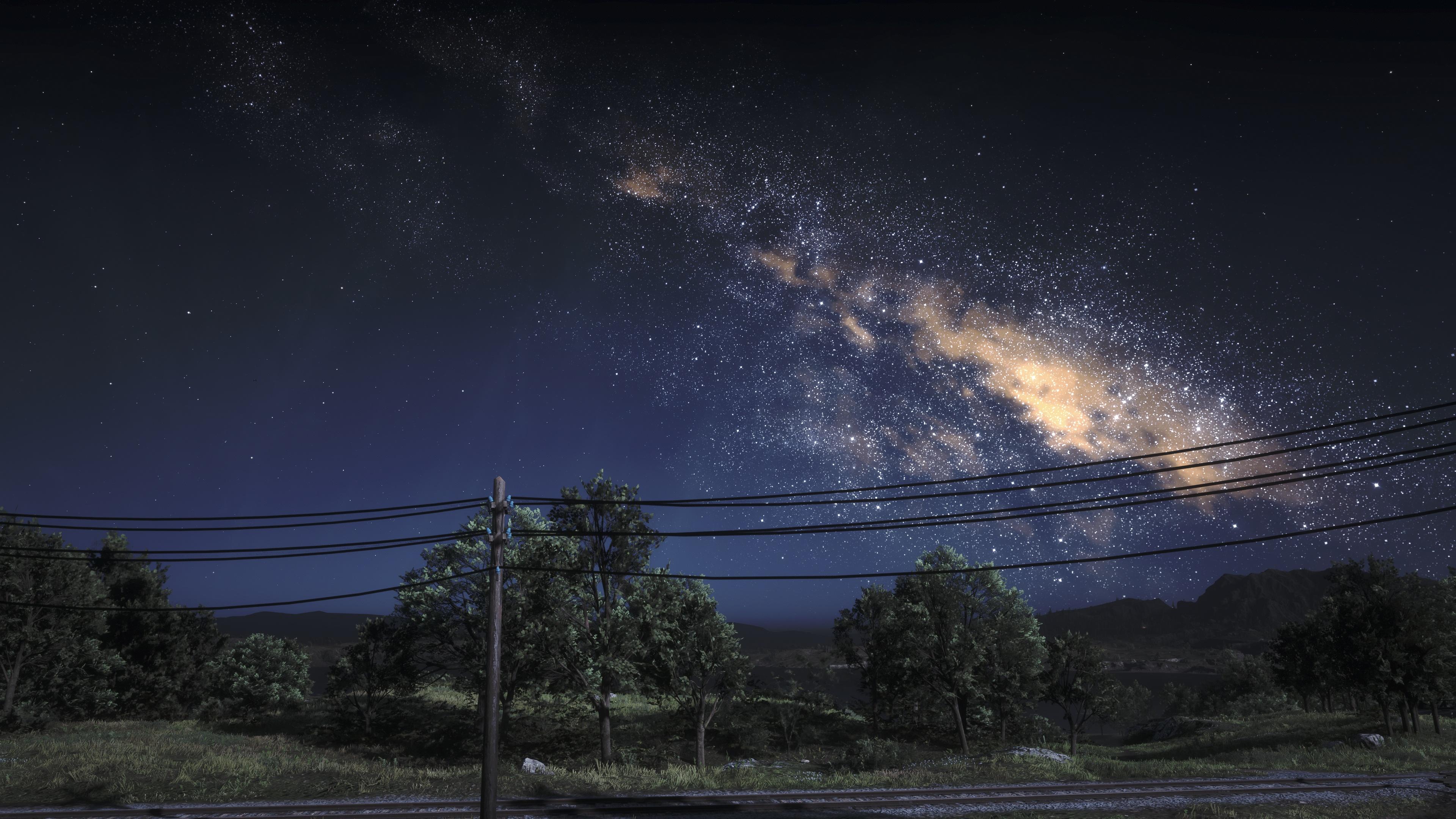 Milky Way Over Rural Landscape - 4K Background Milky Way Over Rural Landscape - Night Photography 4K Wallpaper (3840x2160)